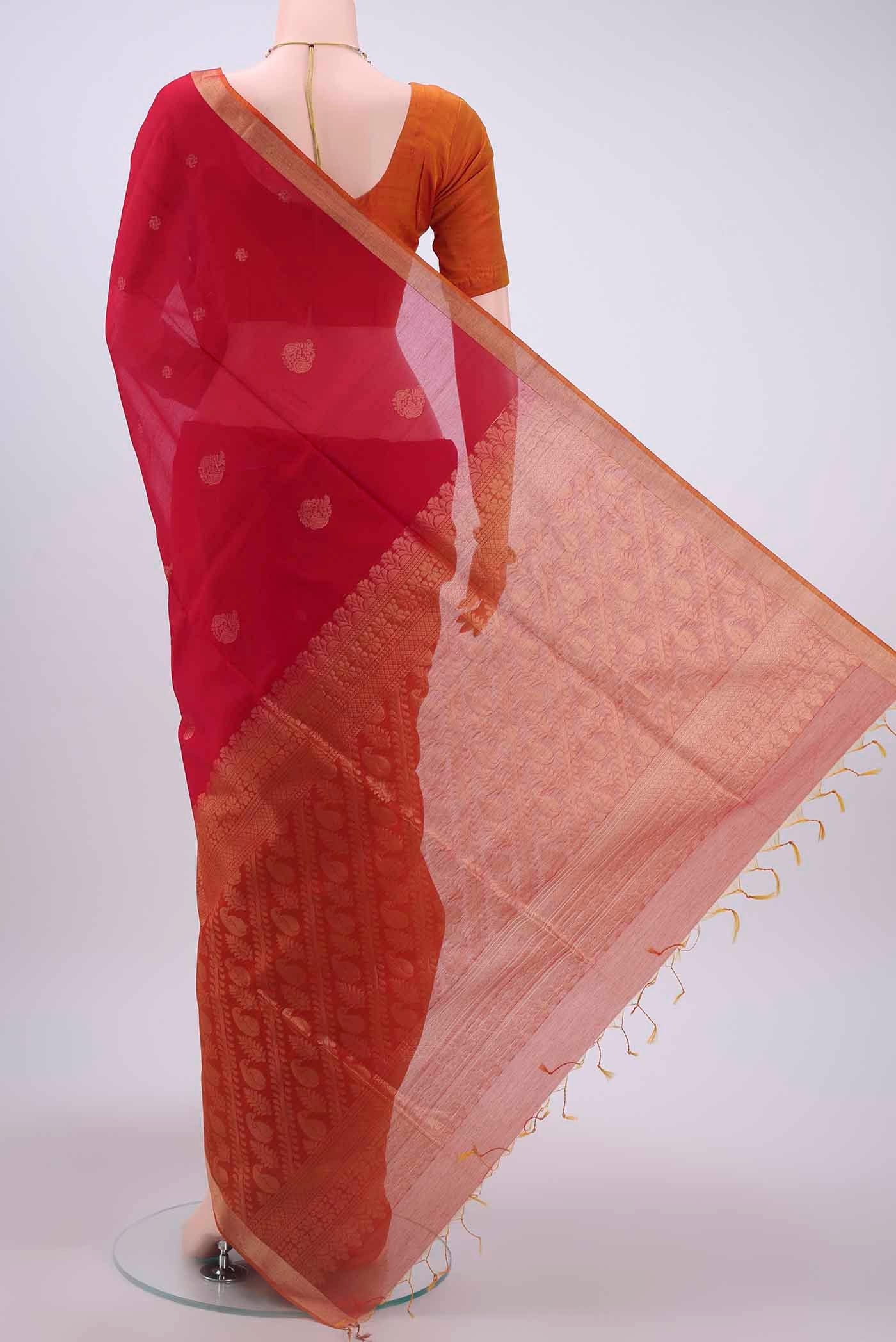 Red Kora Cotton Saree - Image 3