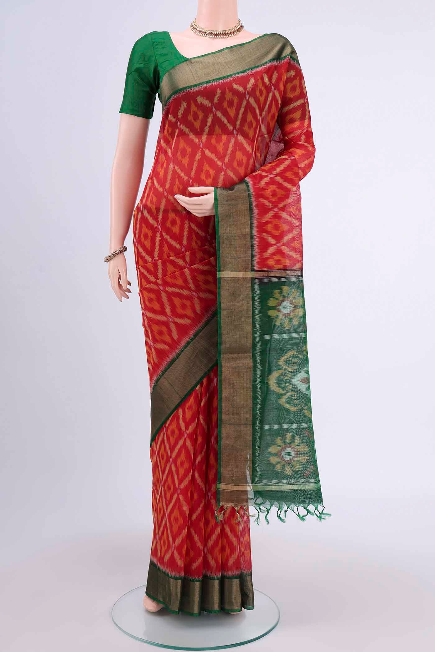 Red Kora Cotton Saree