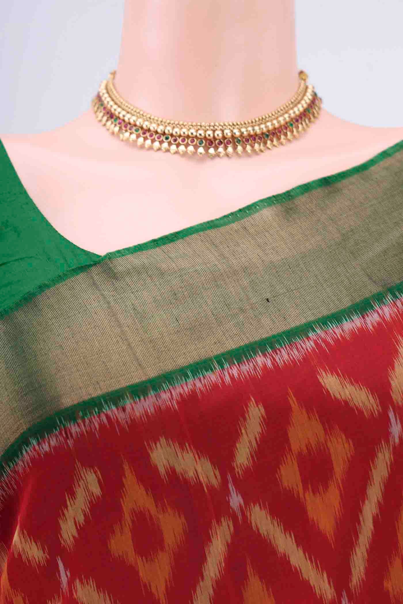 Red Kora Cotton Saree - Image 2