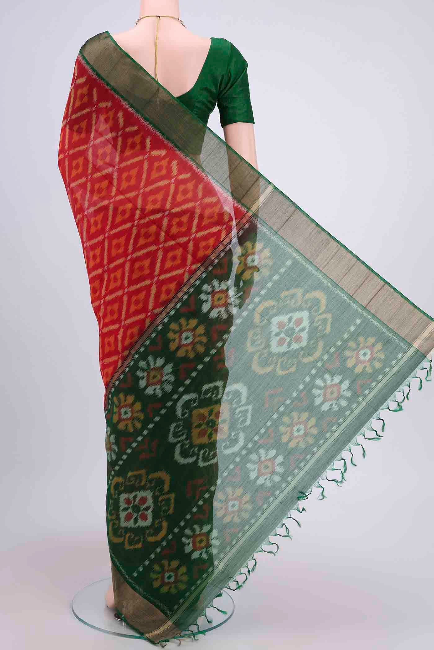 Red Kora Cotton Saree - Image 3