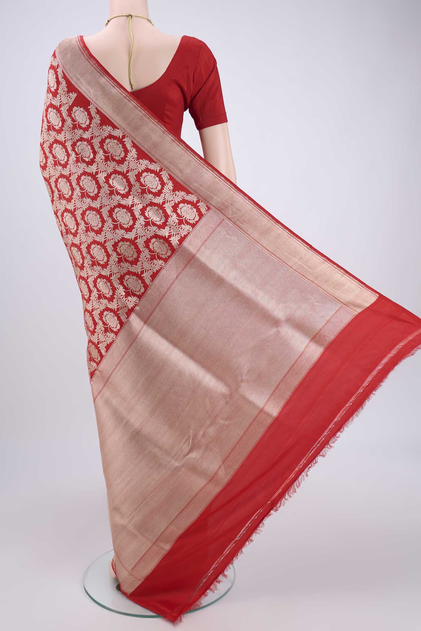 Red Banarasi Silk Saree - Image 3