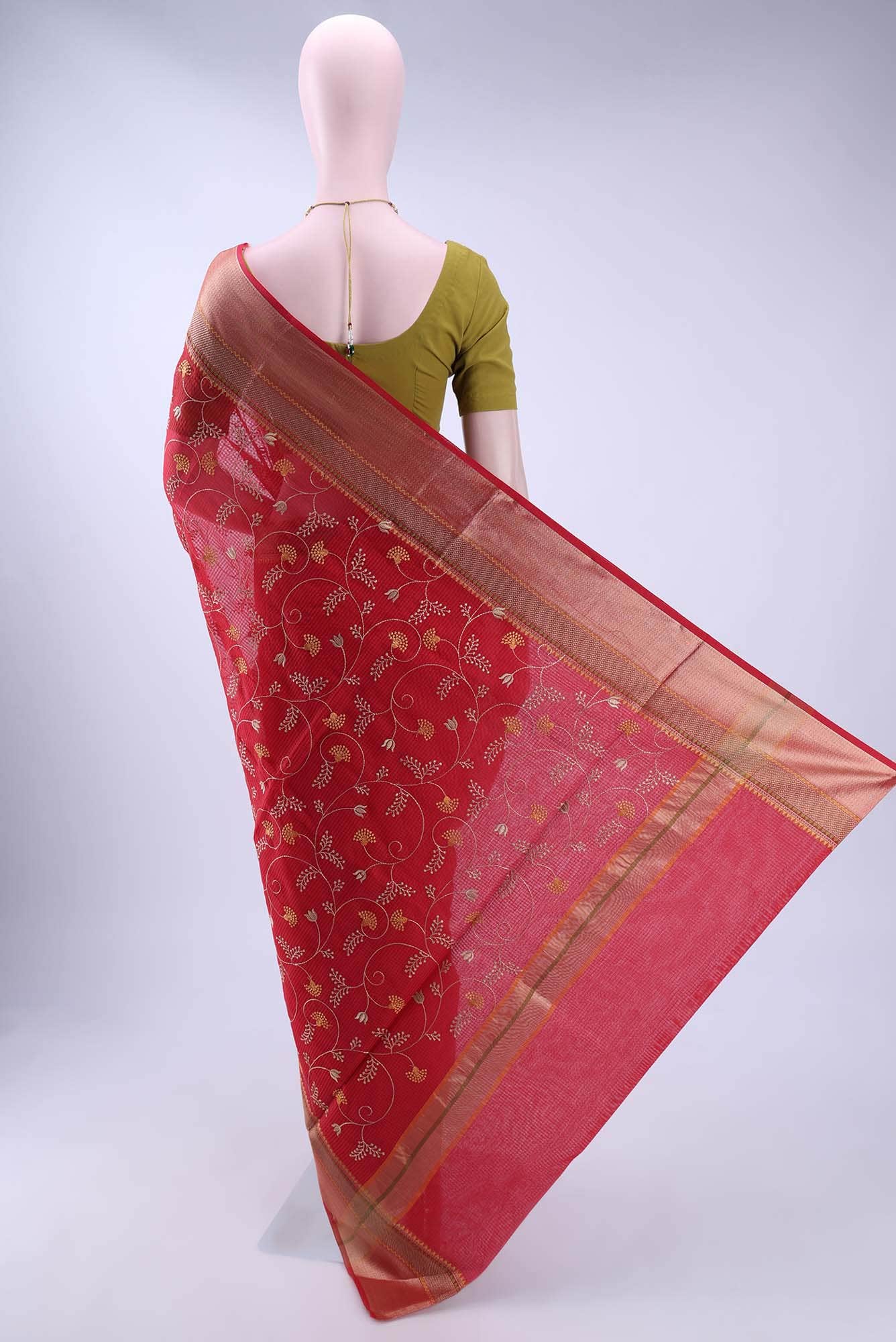 Red Kota Cotton Saree - Image 2