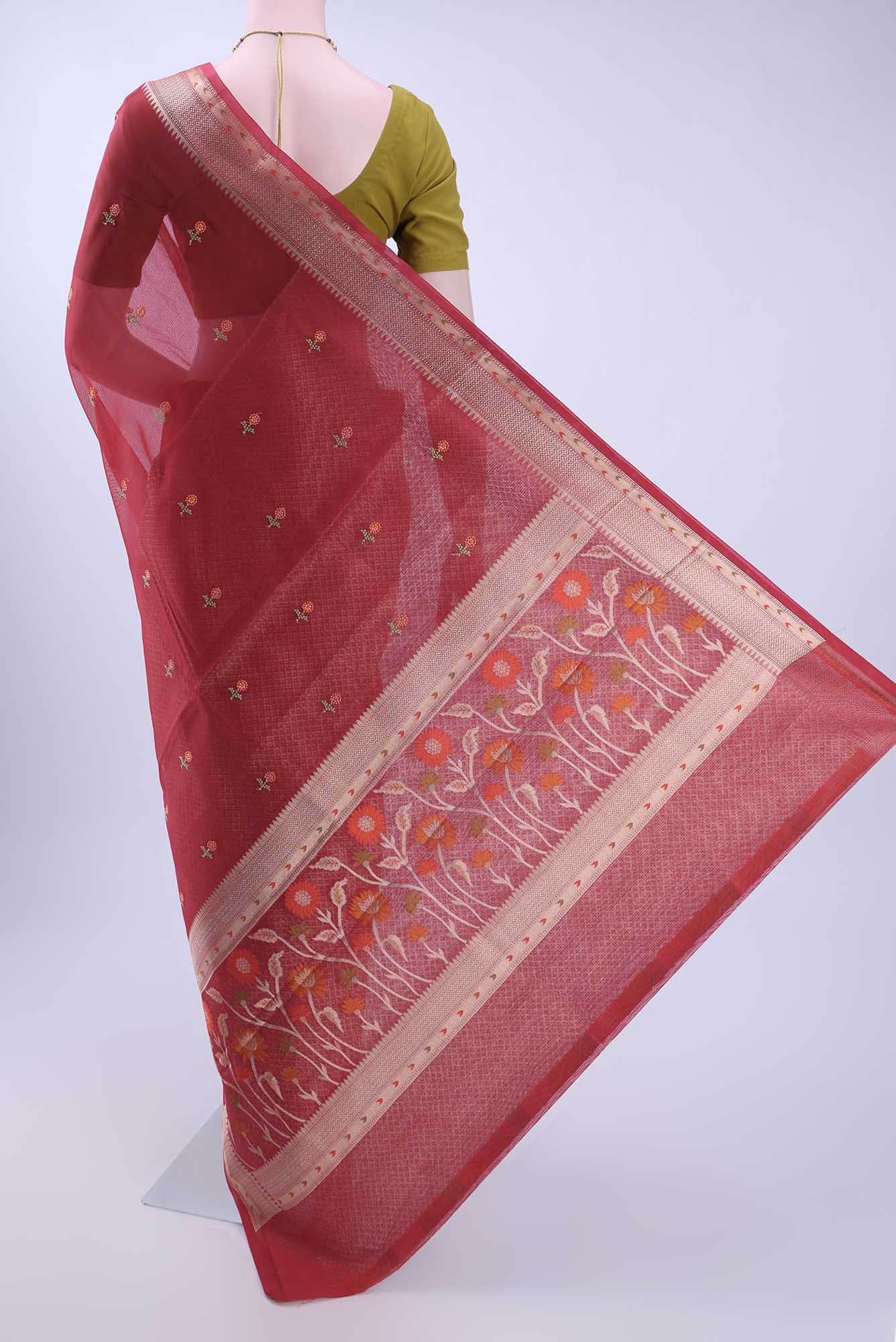 Red Kota Cotton Saree - Image 3