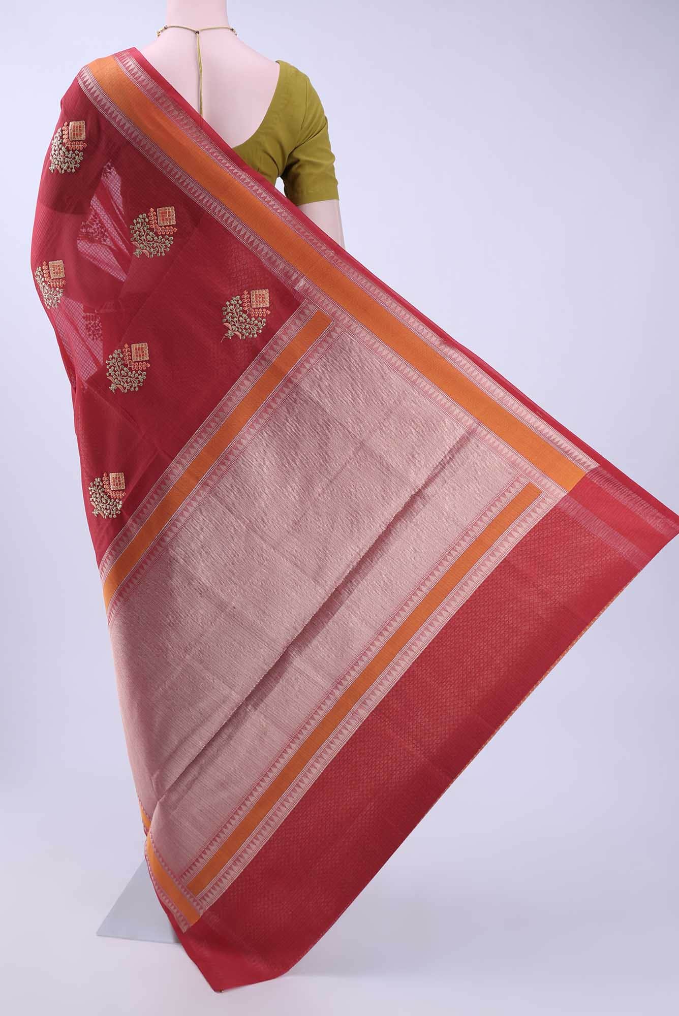 Red Kota Cotton Saree - Image 2