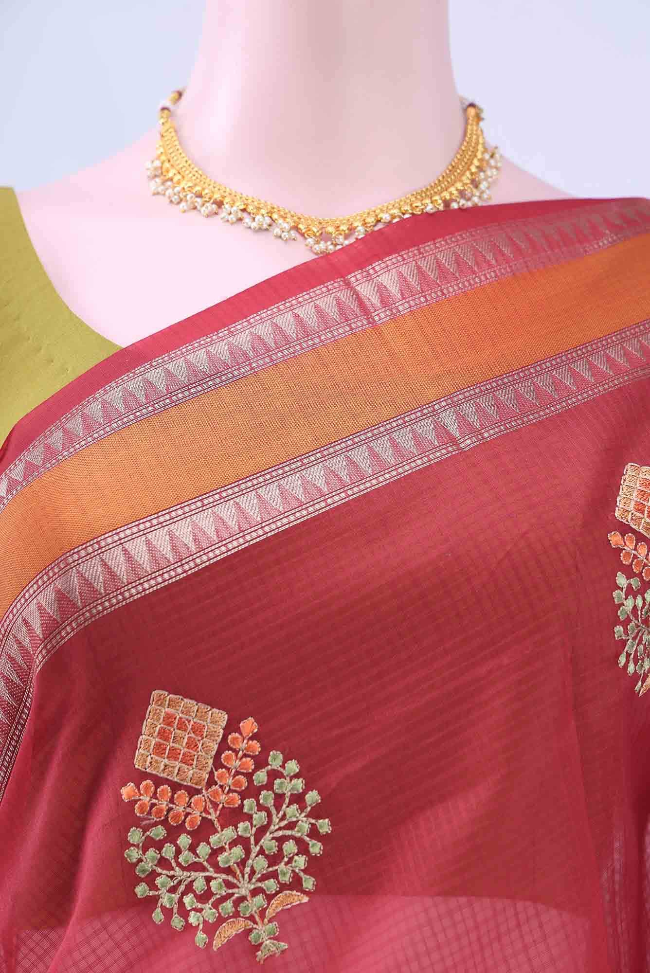 Red Kota Cotton Saree - Image 3