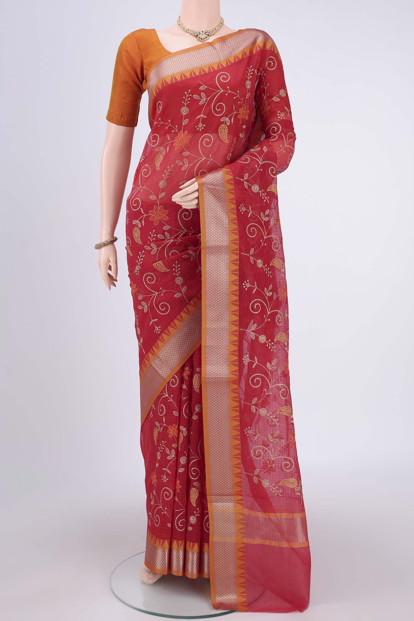 Red Kota Cotton Saree