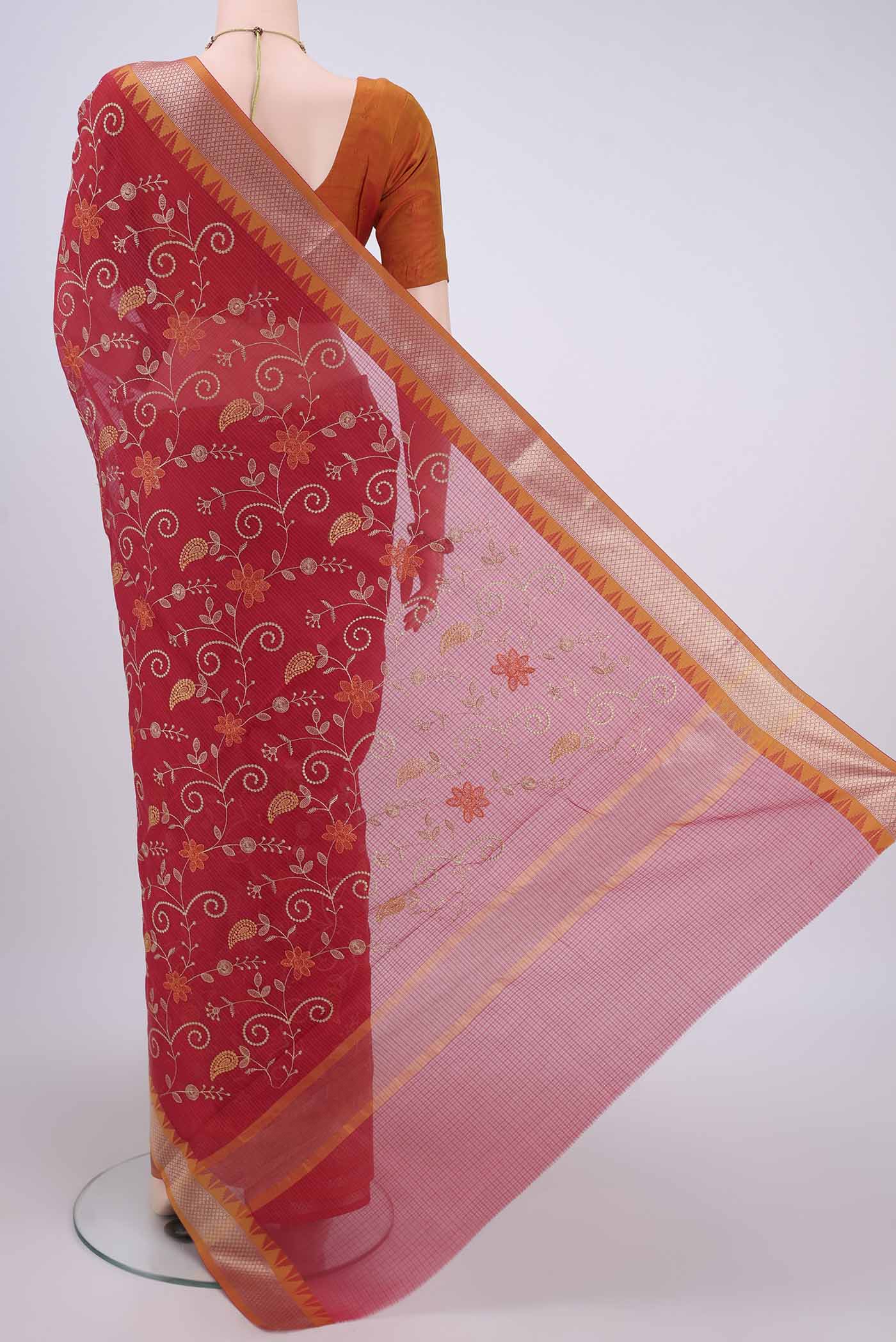 Red Kota Cotton Saree - Image 3