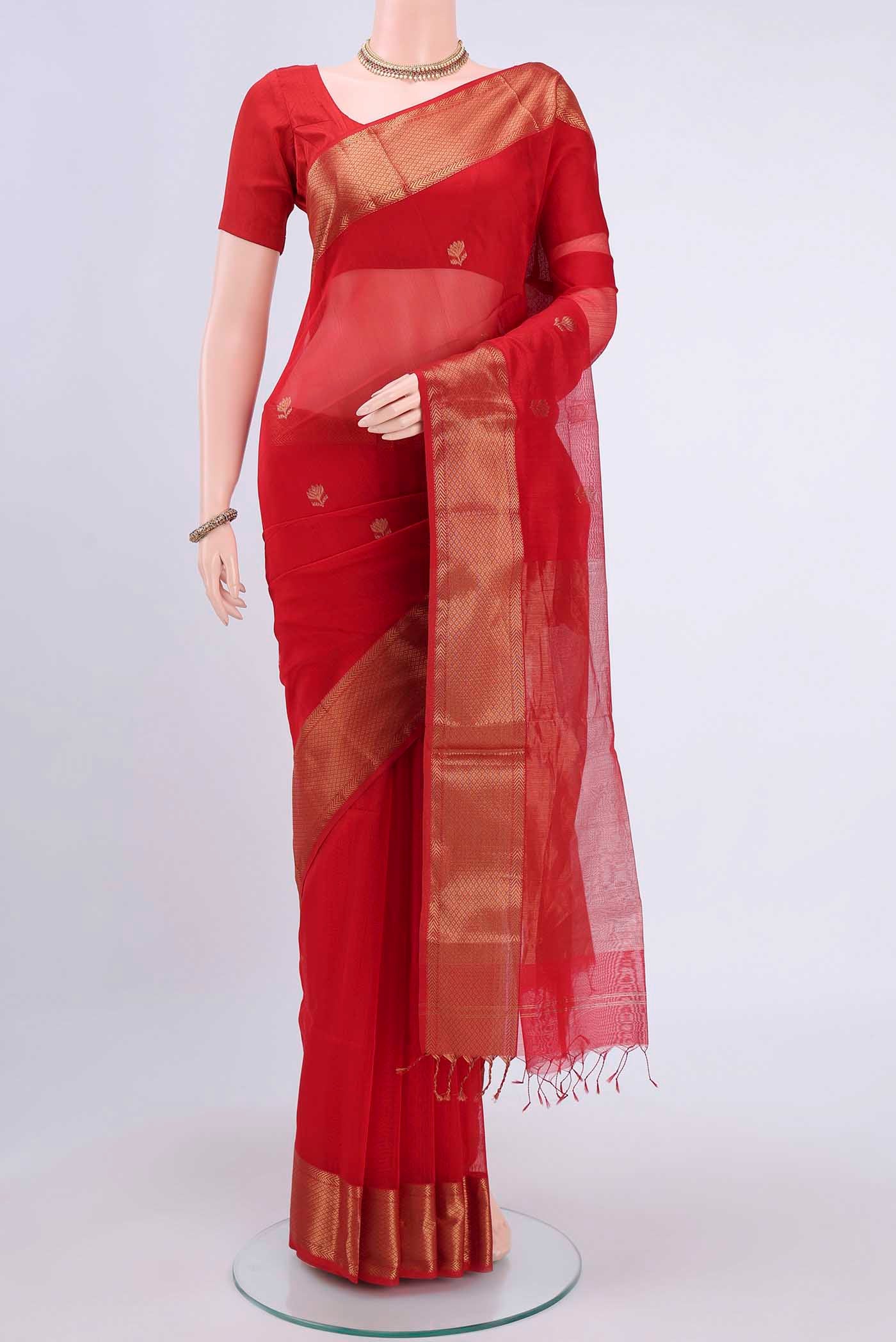 Red Maheshwari Silk Cotton Saree