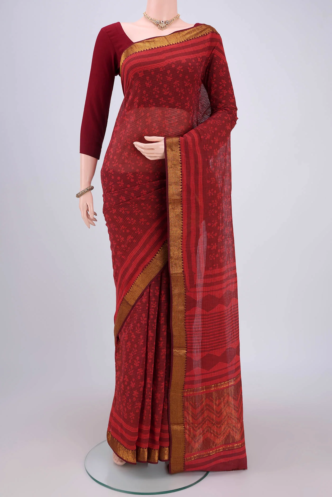 Red Mangalagiri Cotton Saree