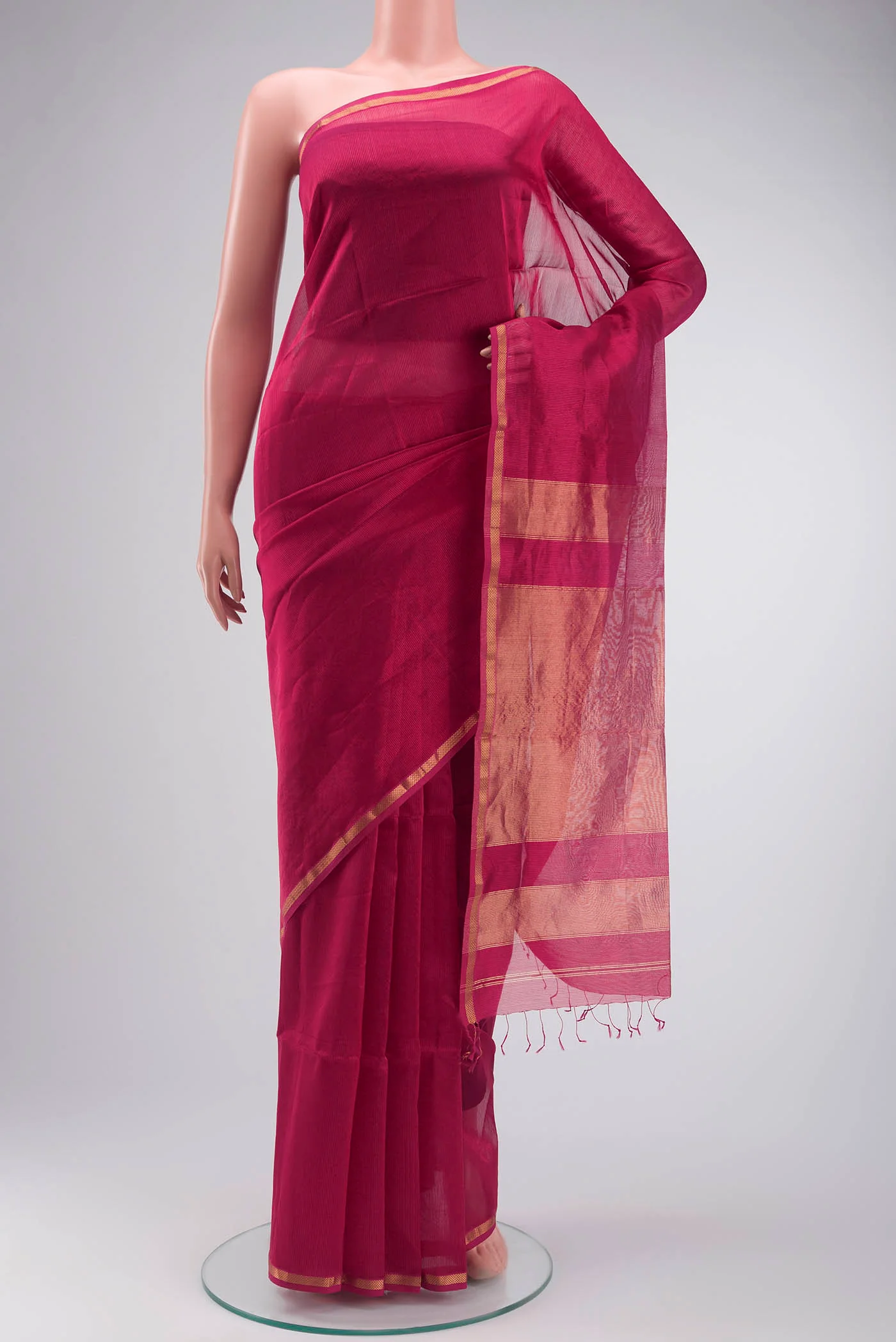 Red Maheshwari Silk Cotton Saree