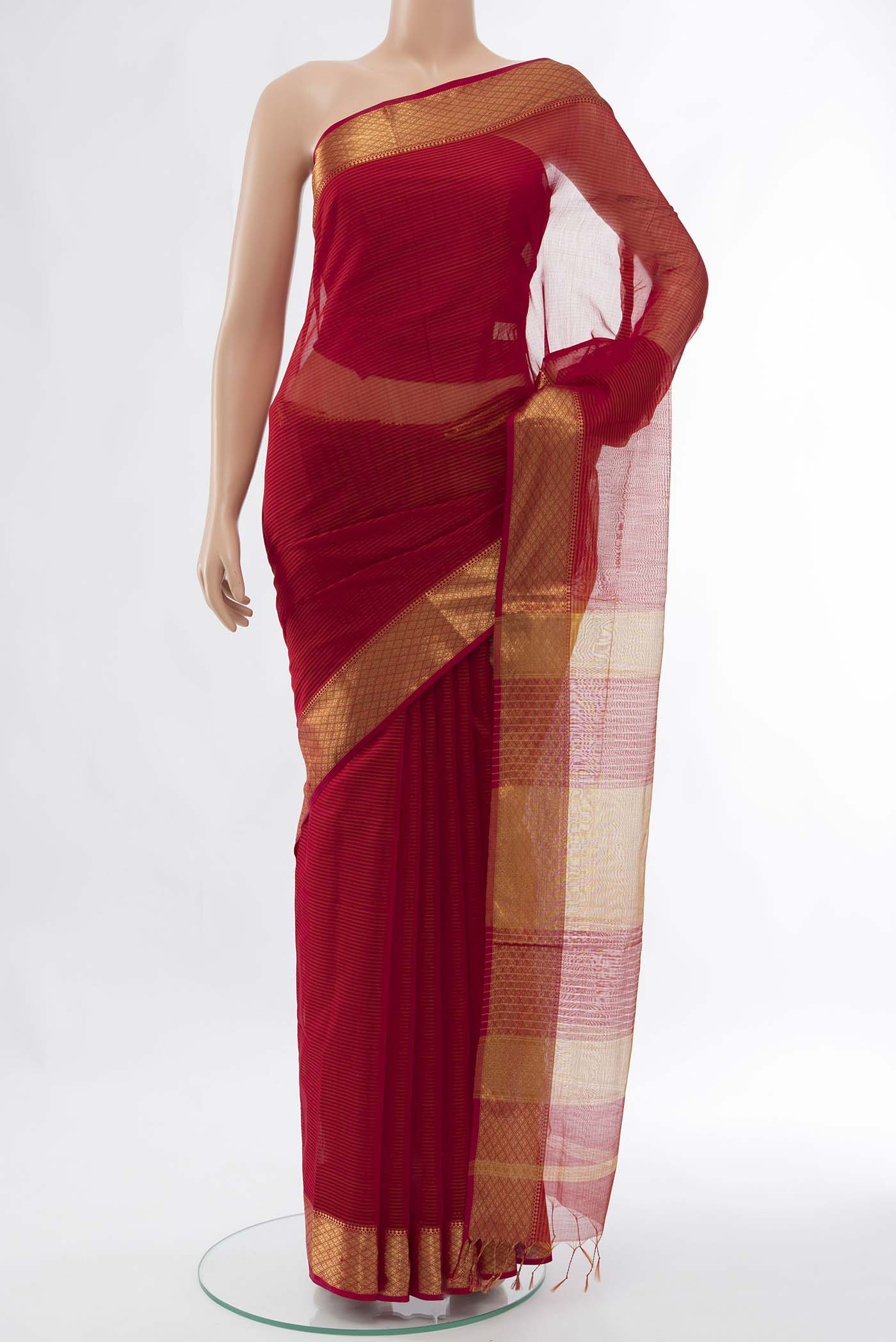 Red Maheshwari Silk Cotton Saree