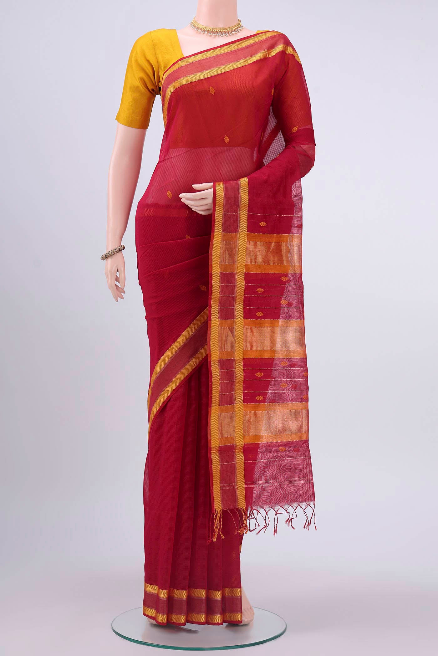 Red Maheshwari Silk Cotton Saree