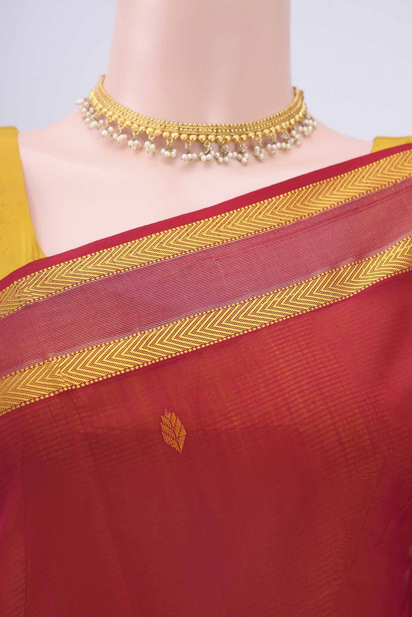 Red Maheshwari Silk Cotton Saree - Image 2