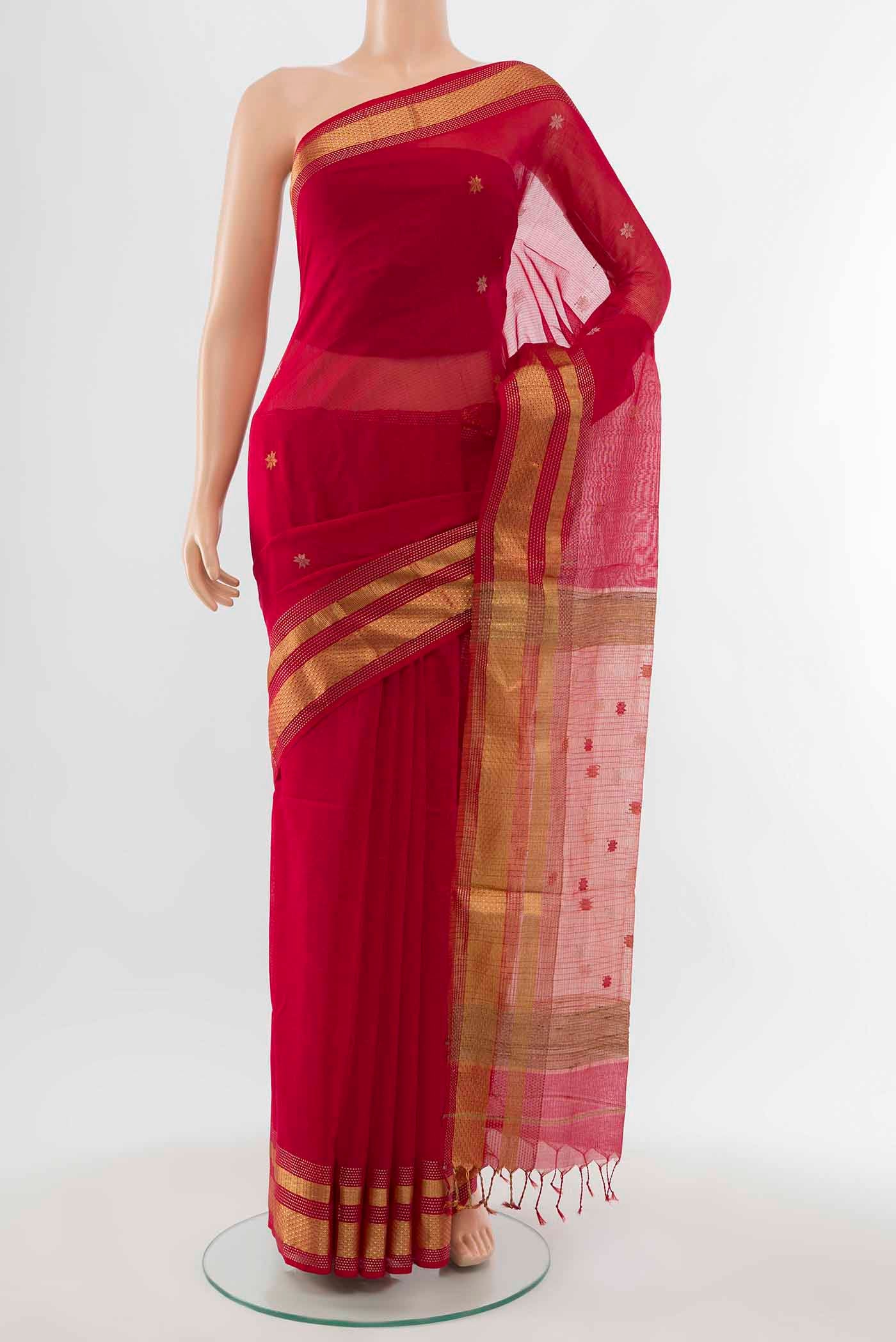 Red Maheshwari Silk Cotton Saree