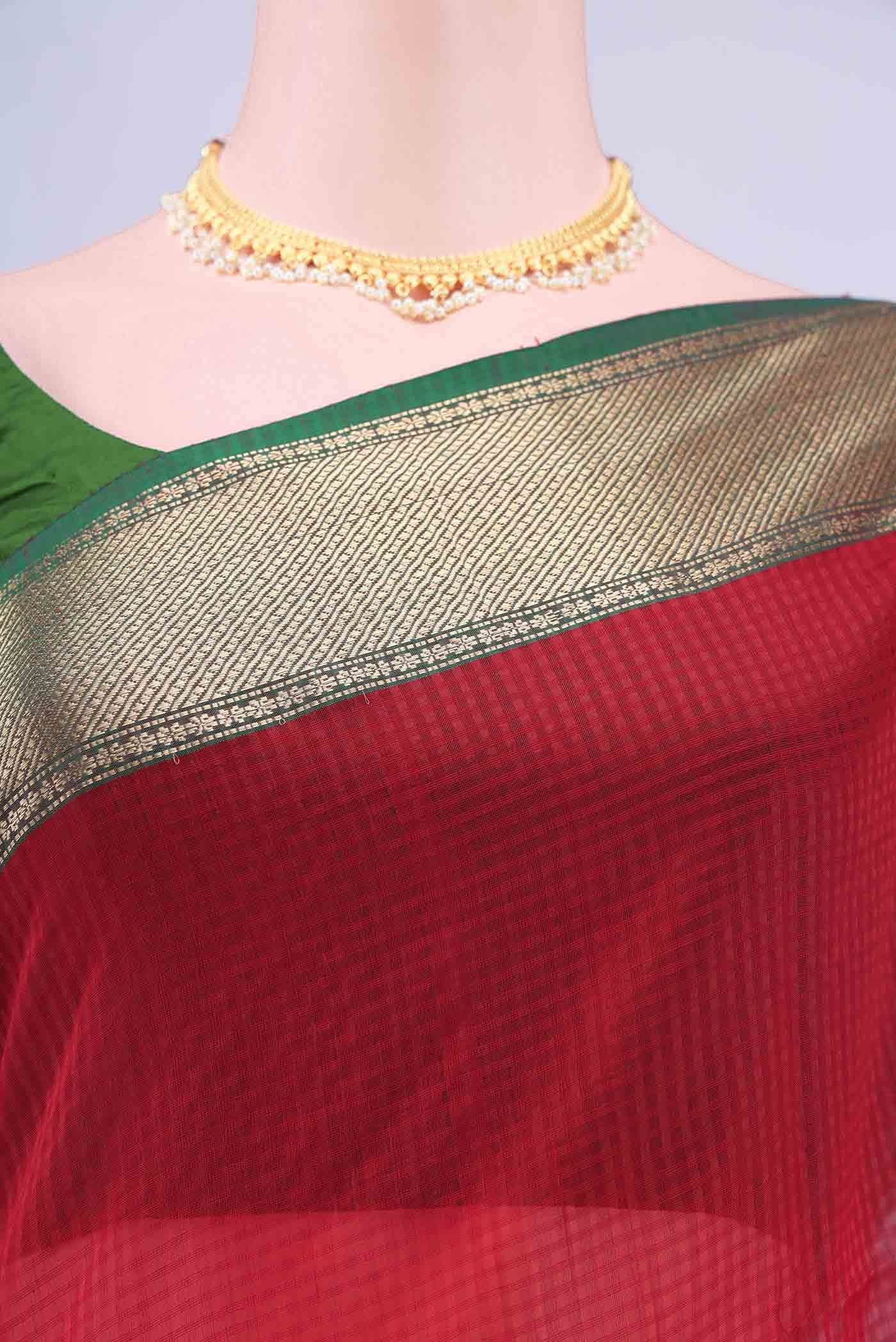 Red Maheshwari Silk Cotton Saree - Image 3