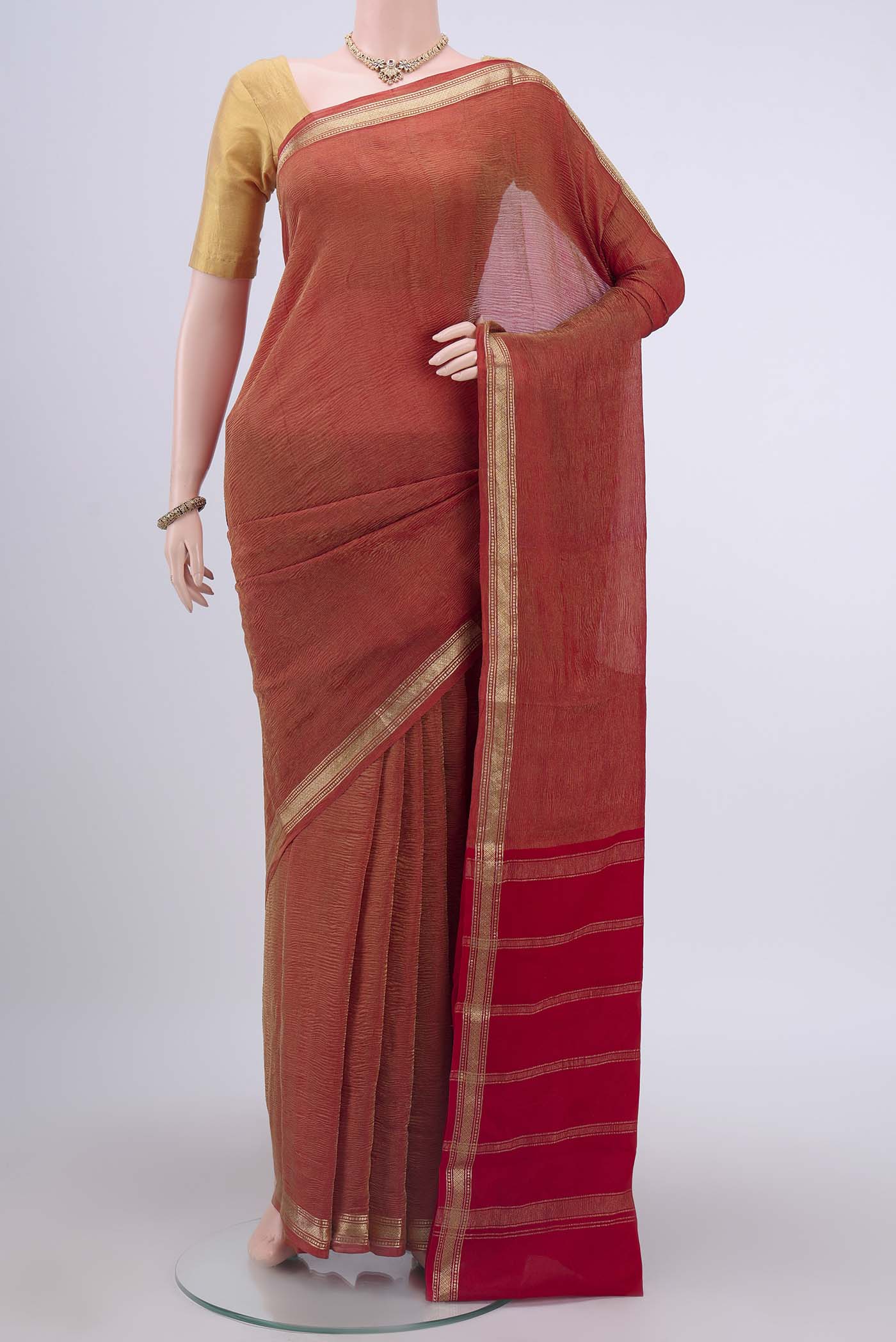 Red Mysore Chiffon Saree