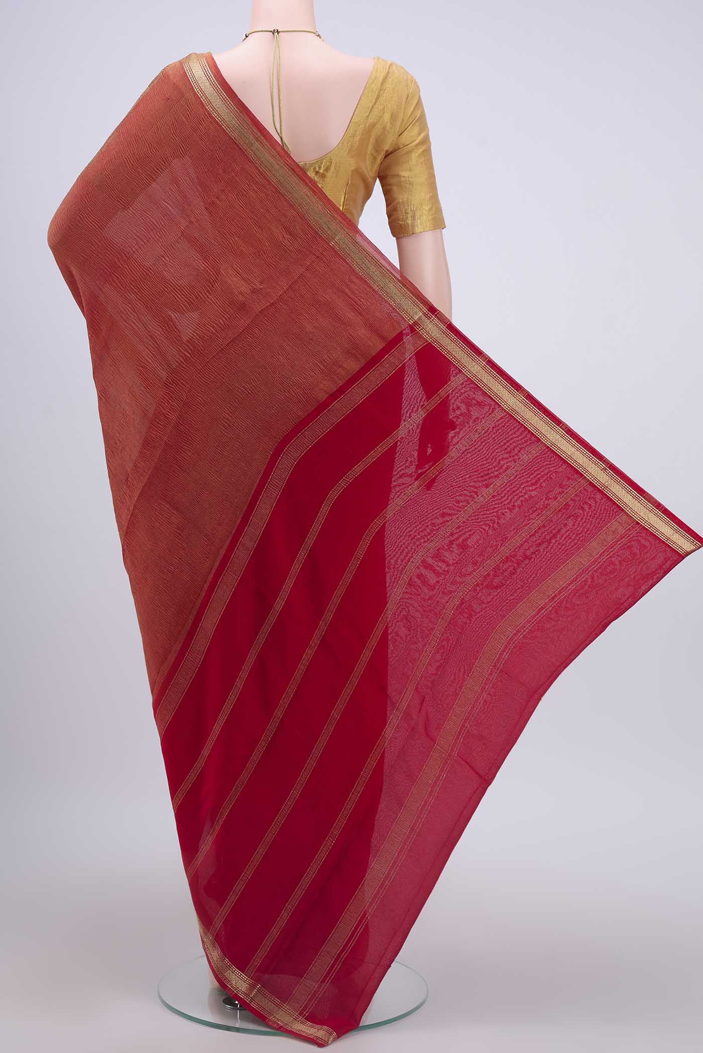 Red Mysore Chiffon Saree - Image 3