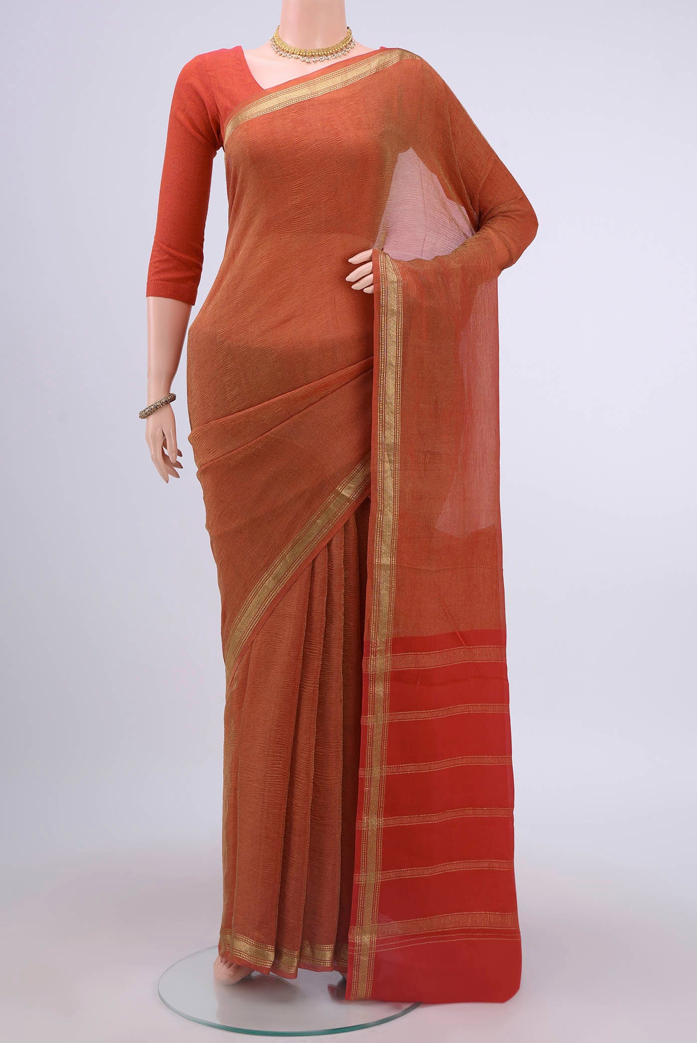Red Mysore Chiffon Saree