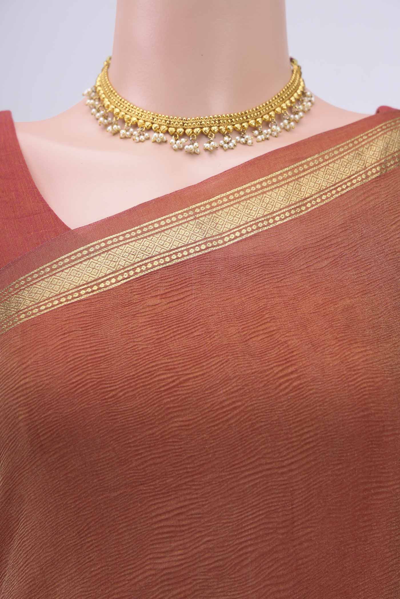Red Mysore Chiffon Saree - Image 2