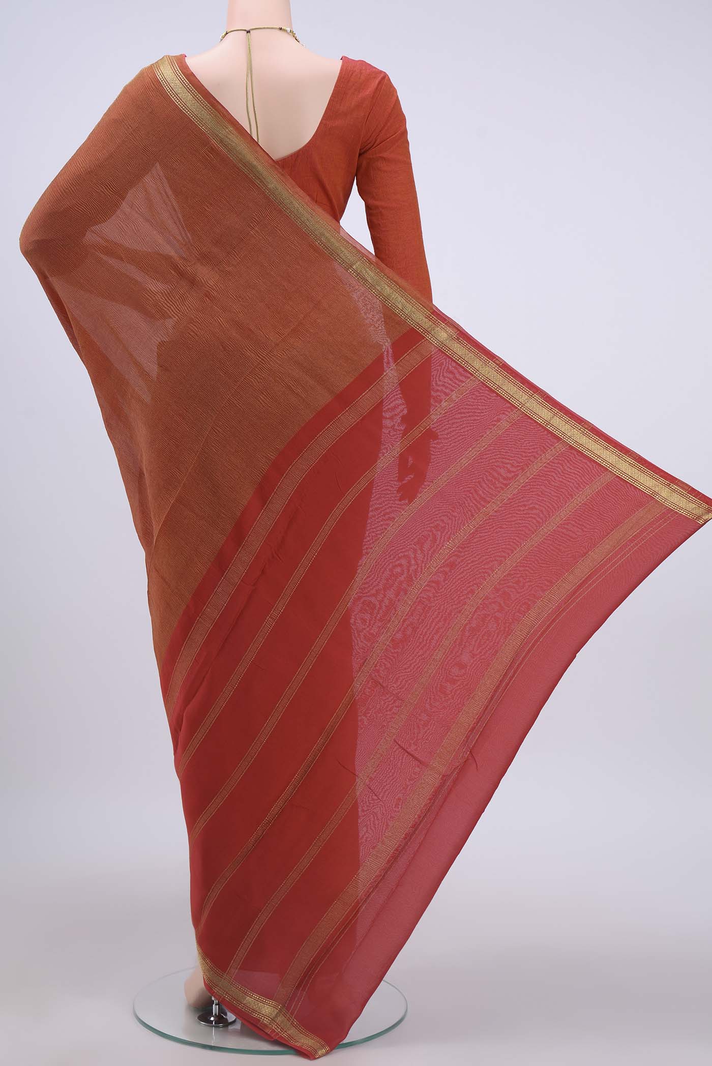 Red Mysore Chiffon Saree - Image 3