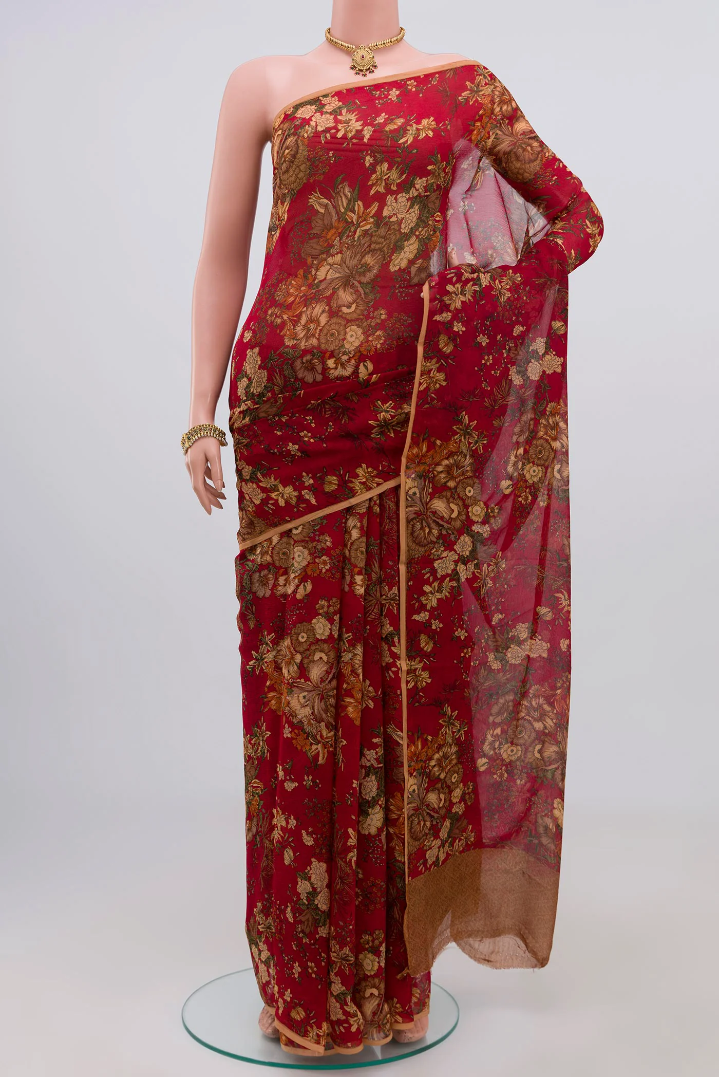 Red Mysore Chiffon Saree
