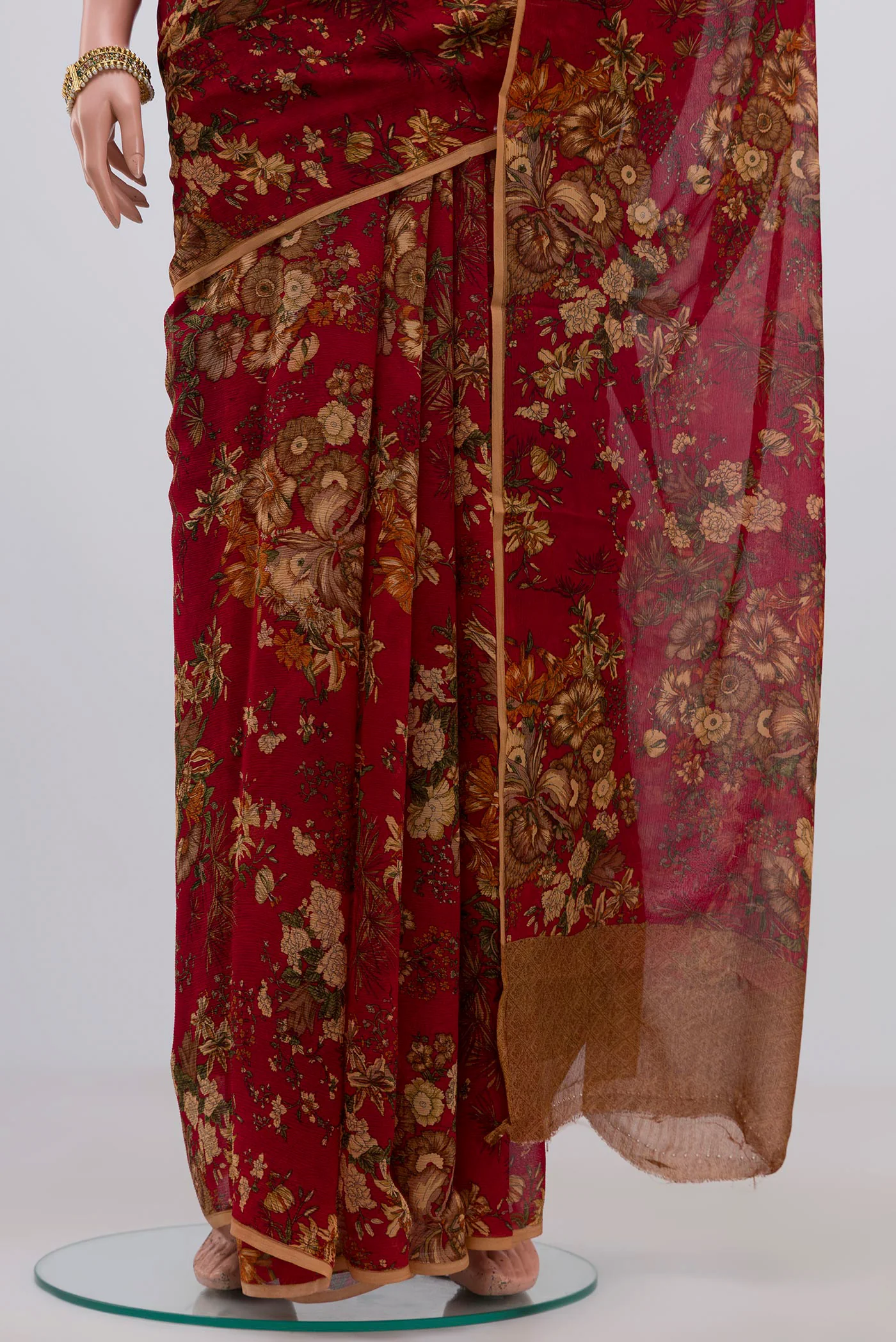 Red Mysore Chiffon Saree - Image 3