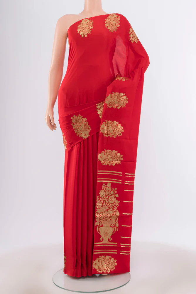 Red Mysore Crepe Saree