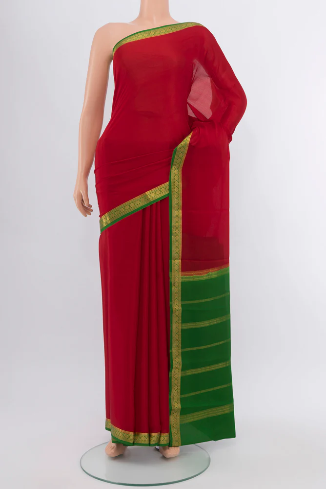 Red Mysore Crepe Saree