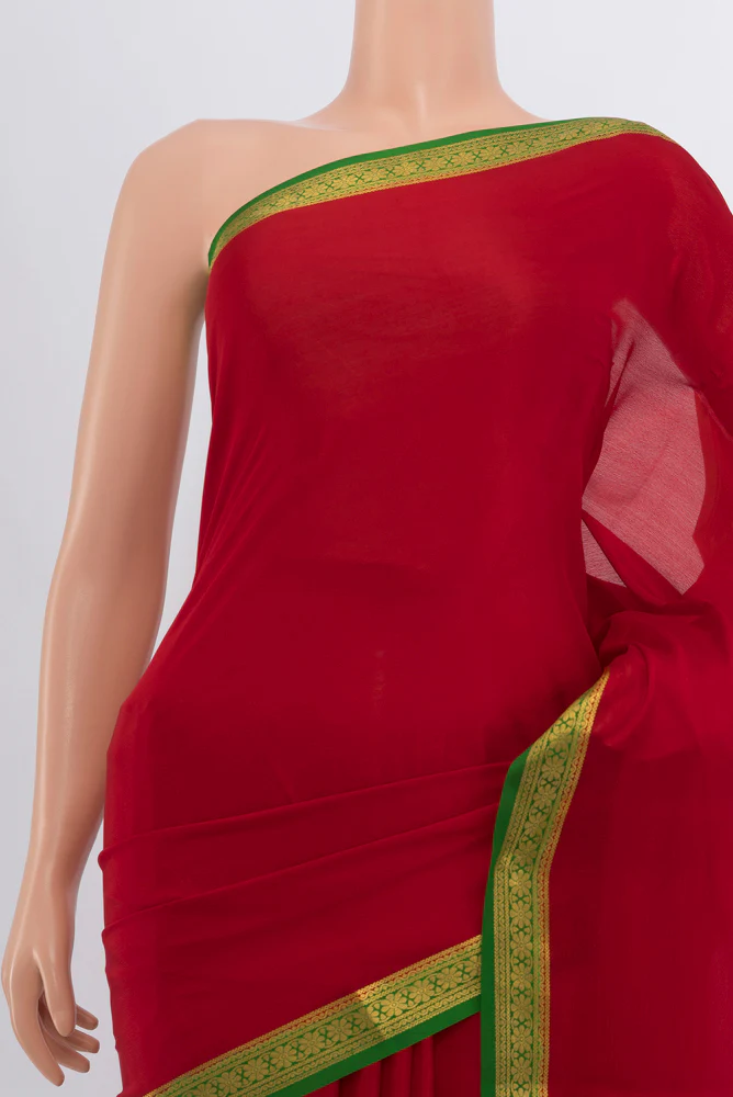 Red Mysore Crepe Saree - Image 2