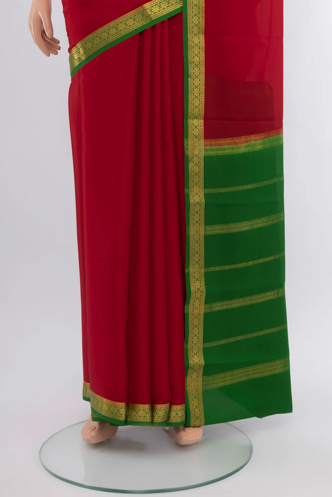 Red Mysore Crepe Saree - Image 3