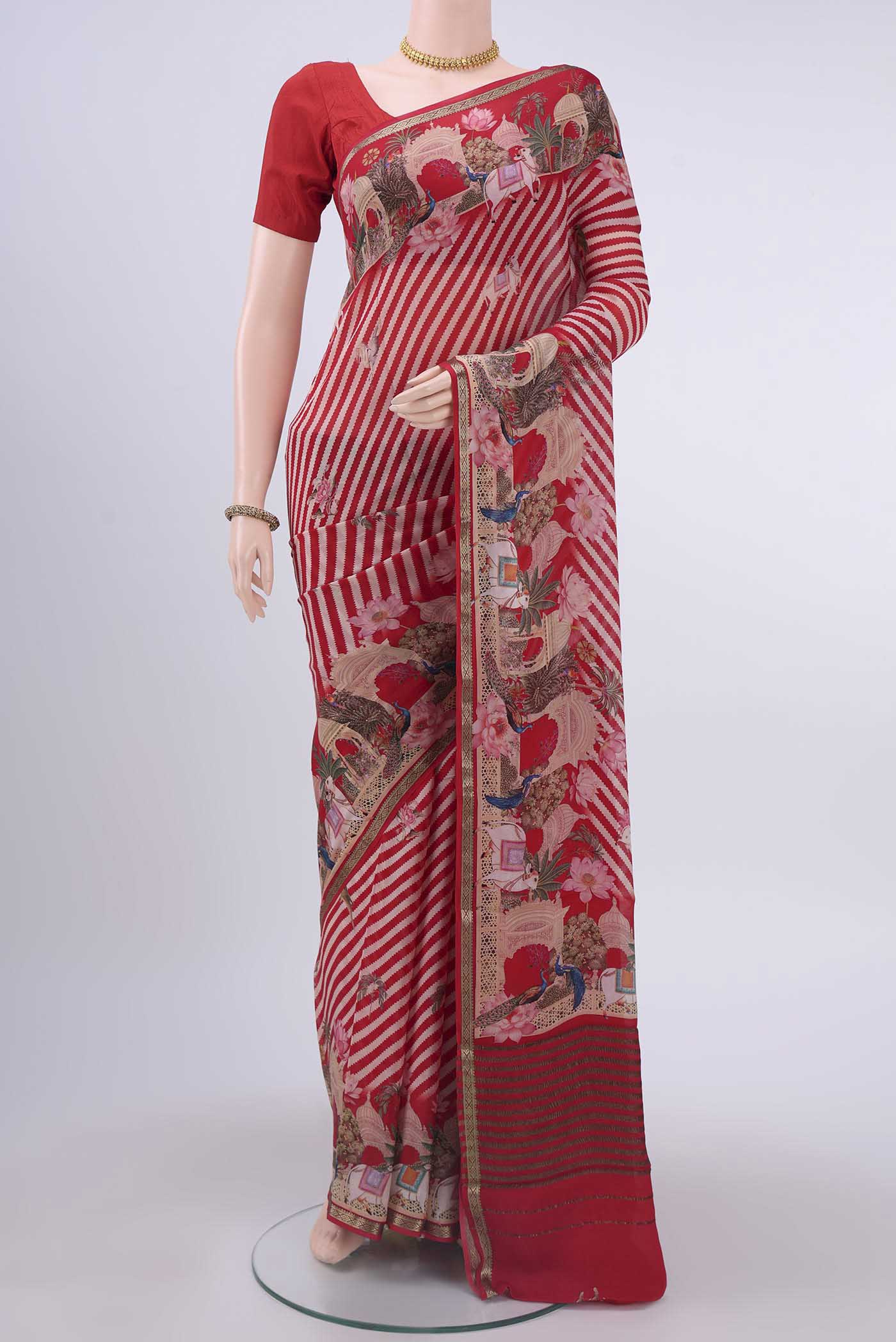 Red Mysore Crepe Saree