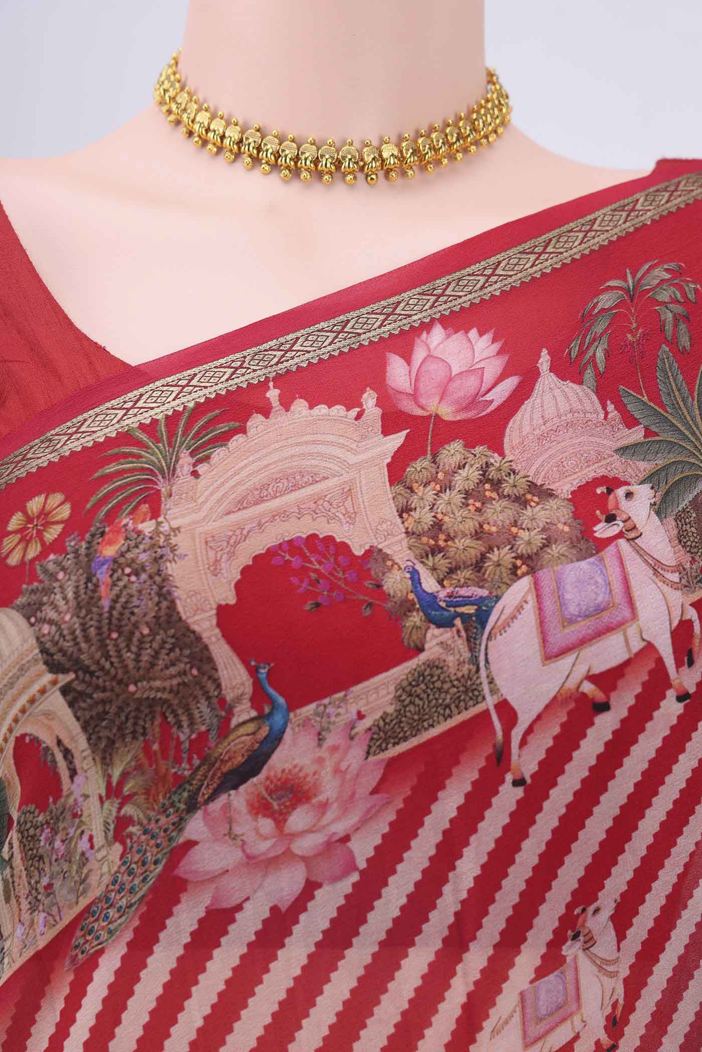Red Mysore Crepe Saree - Image 2