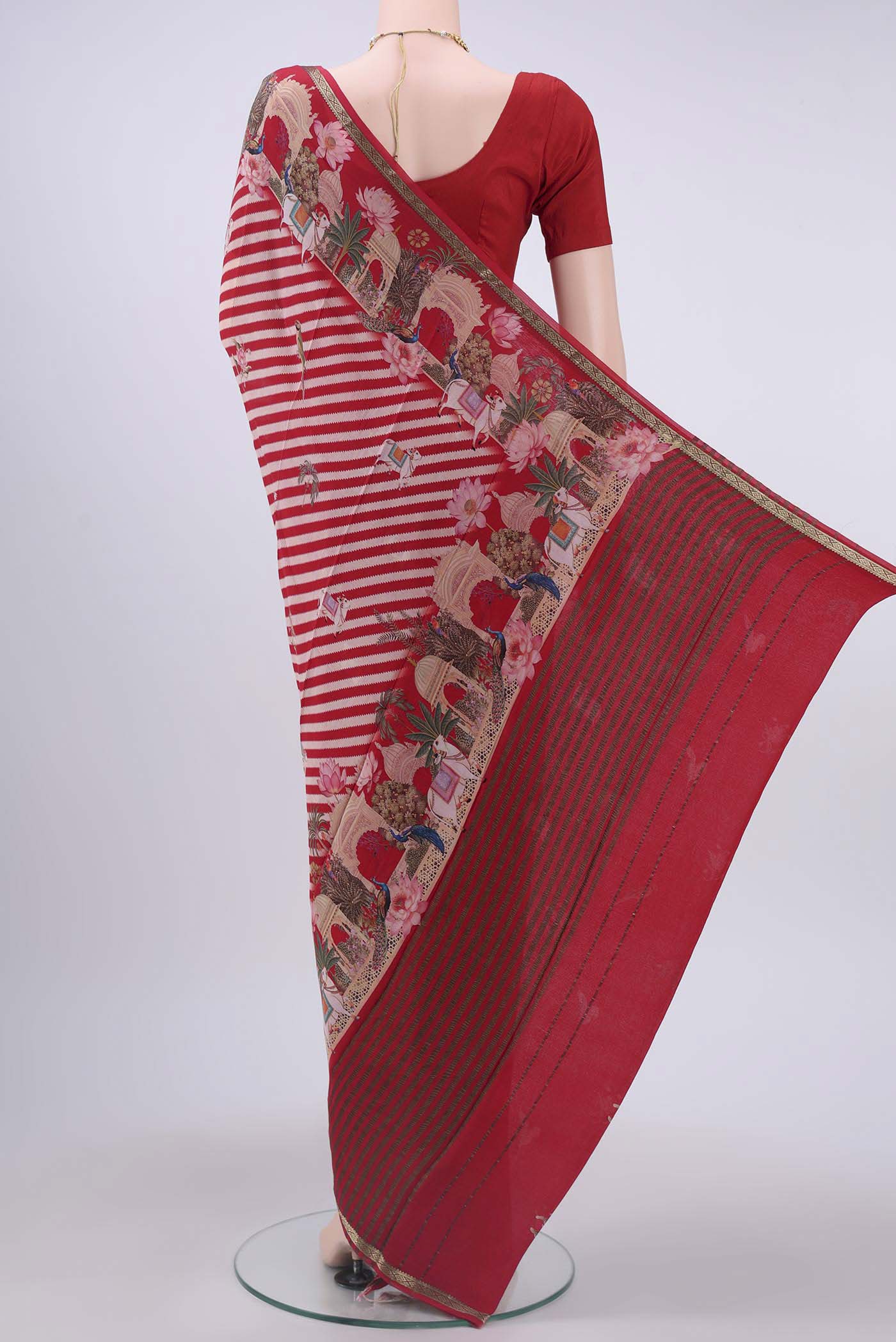Red Mysore Crepe Saree - Image 3