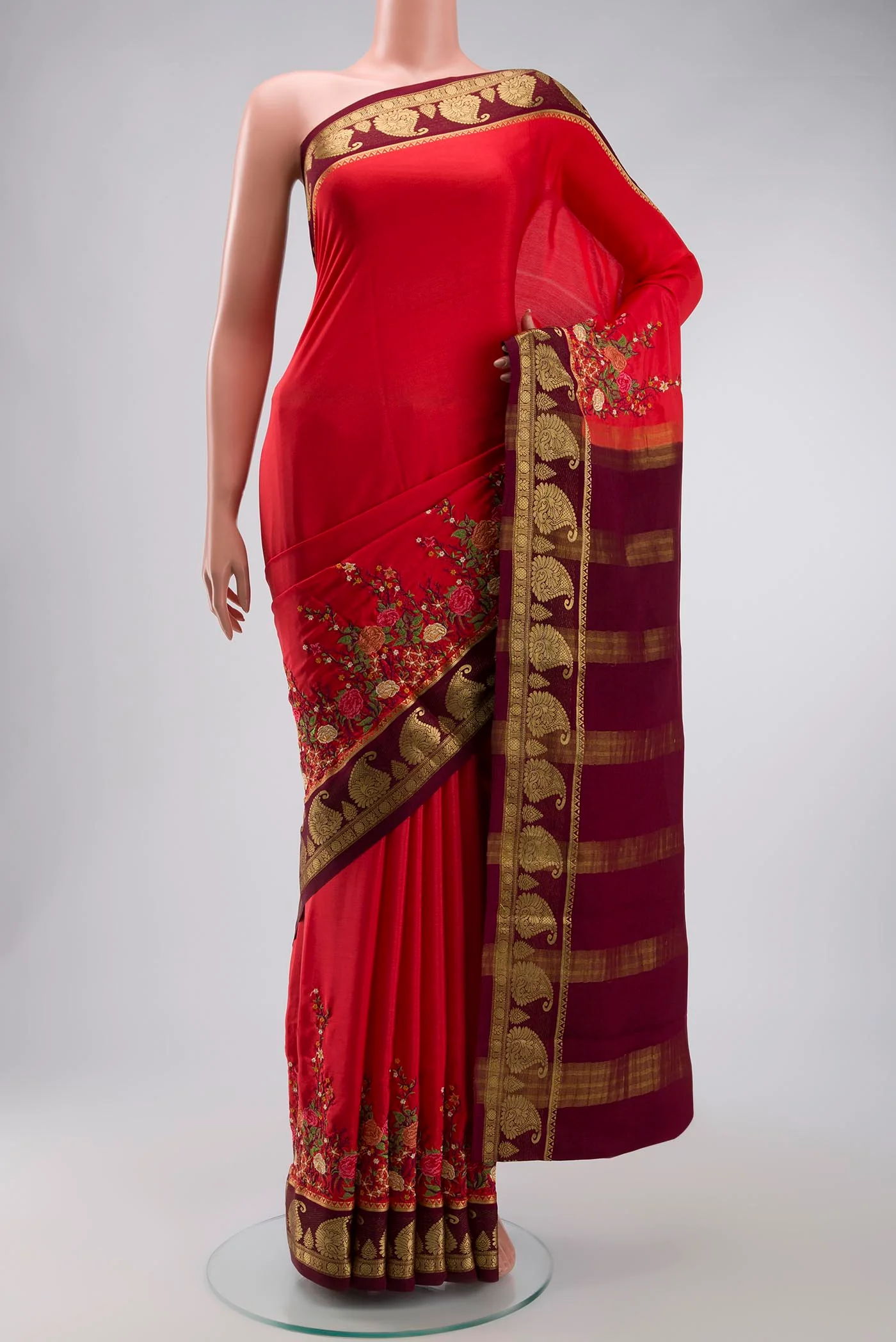 Red Mysore Crepe Saree
