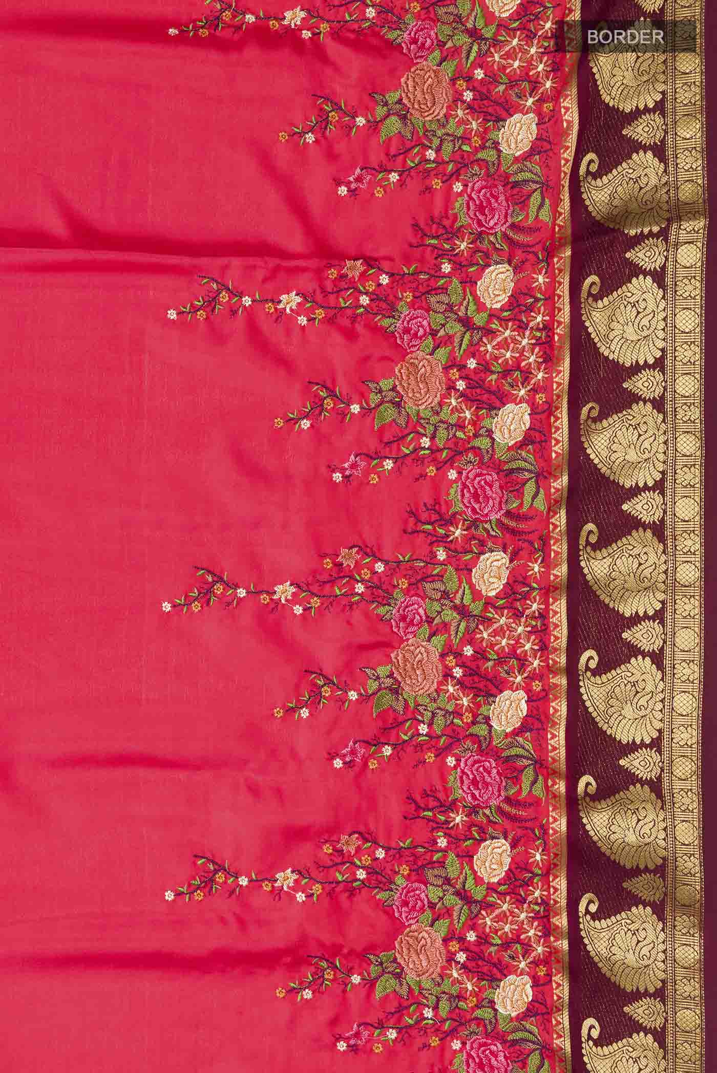 Red Mysore Crepe Saree - Image 3
