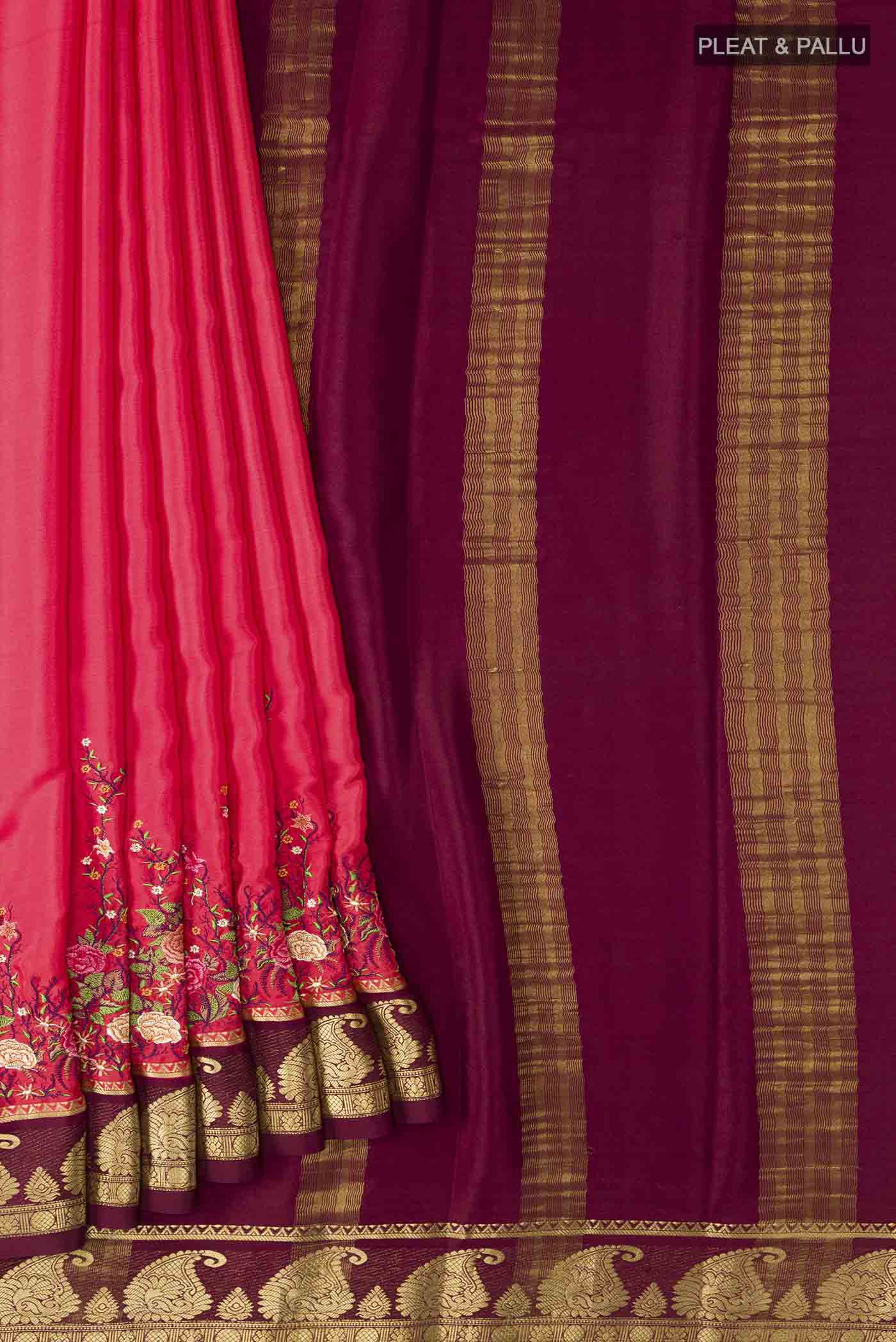 Red Mysore Crepe Saree - Image 4