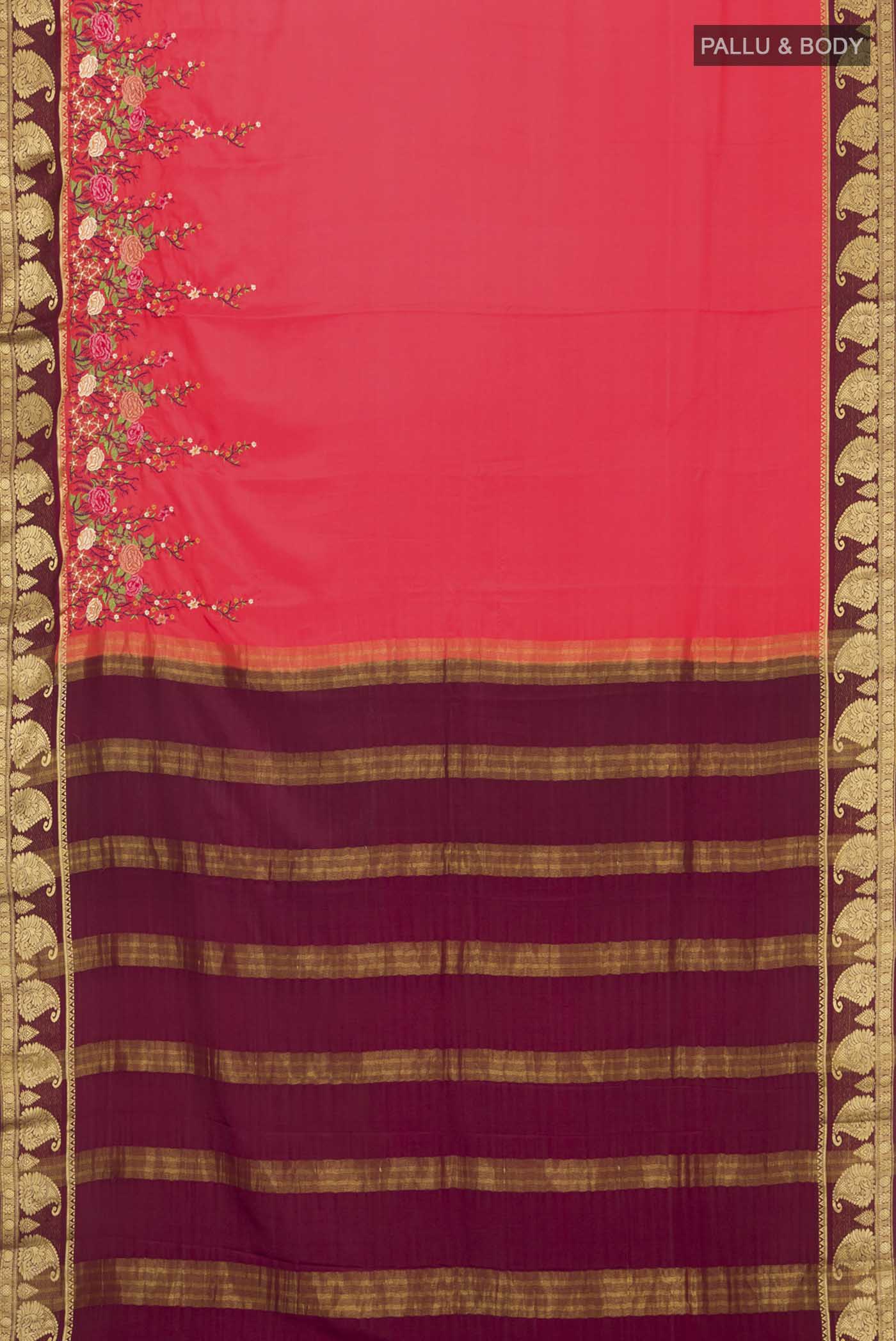 Red Mysore Crepe Saree - Image 6