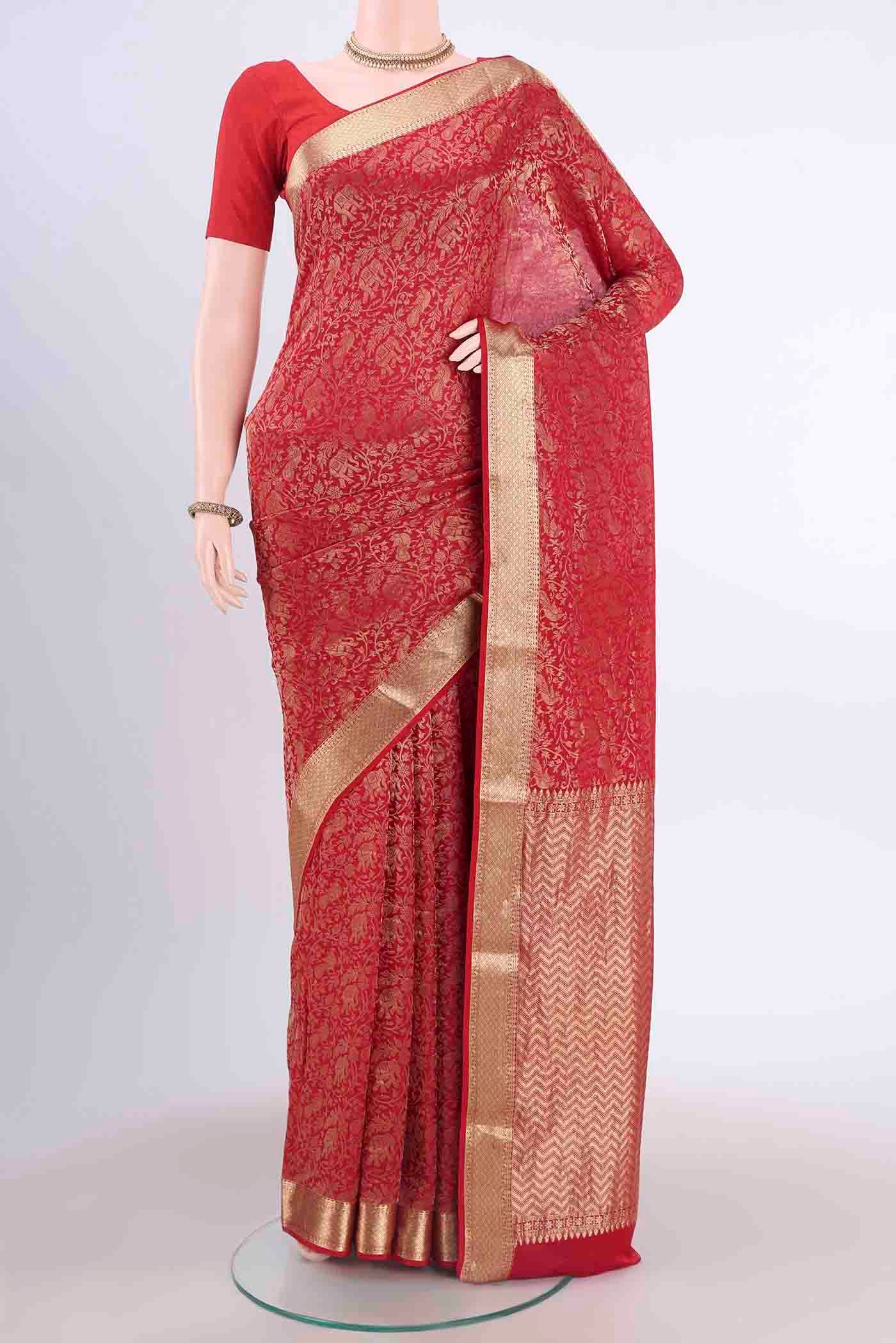Red Mysore Crepe Saree