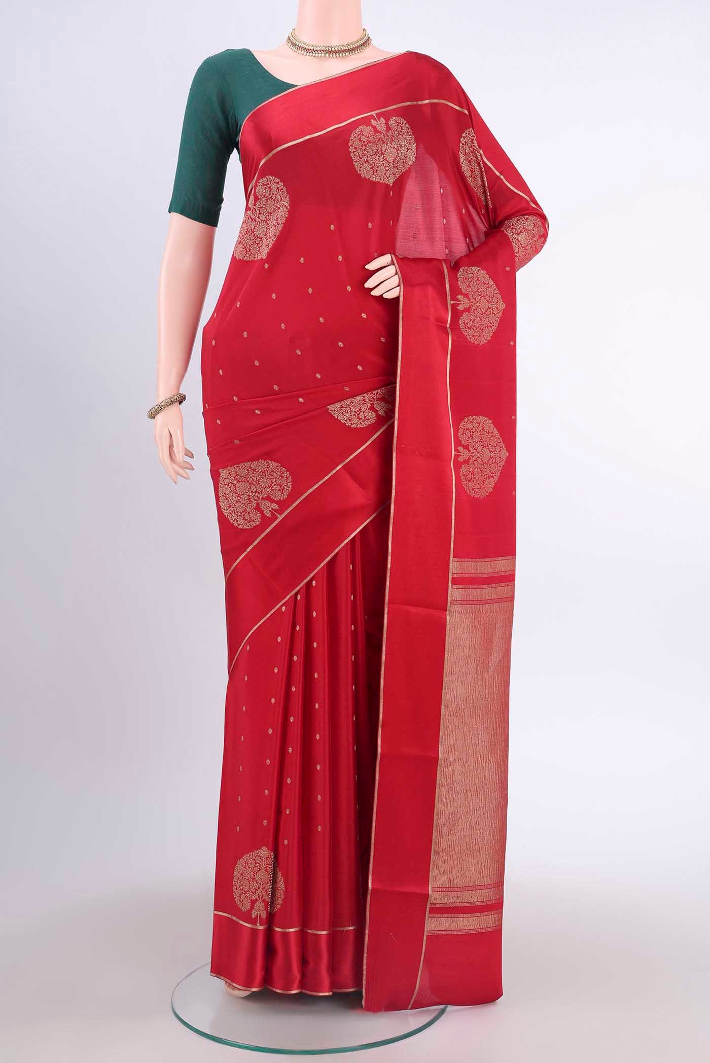 Red Mysore Crepe Saree
