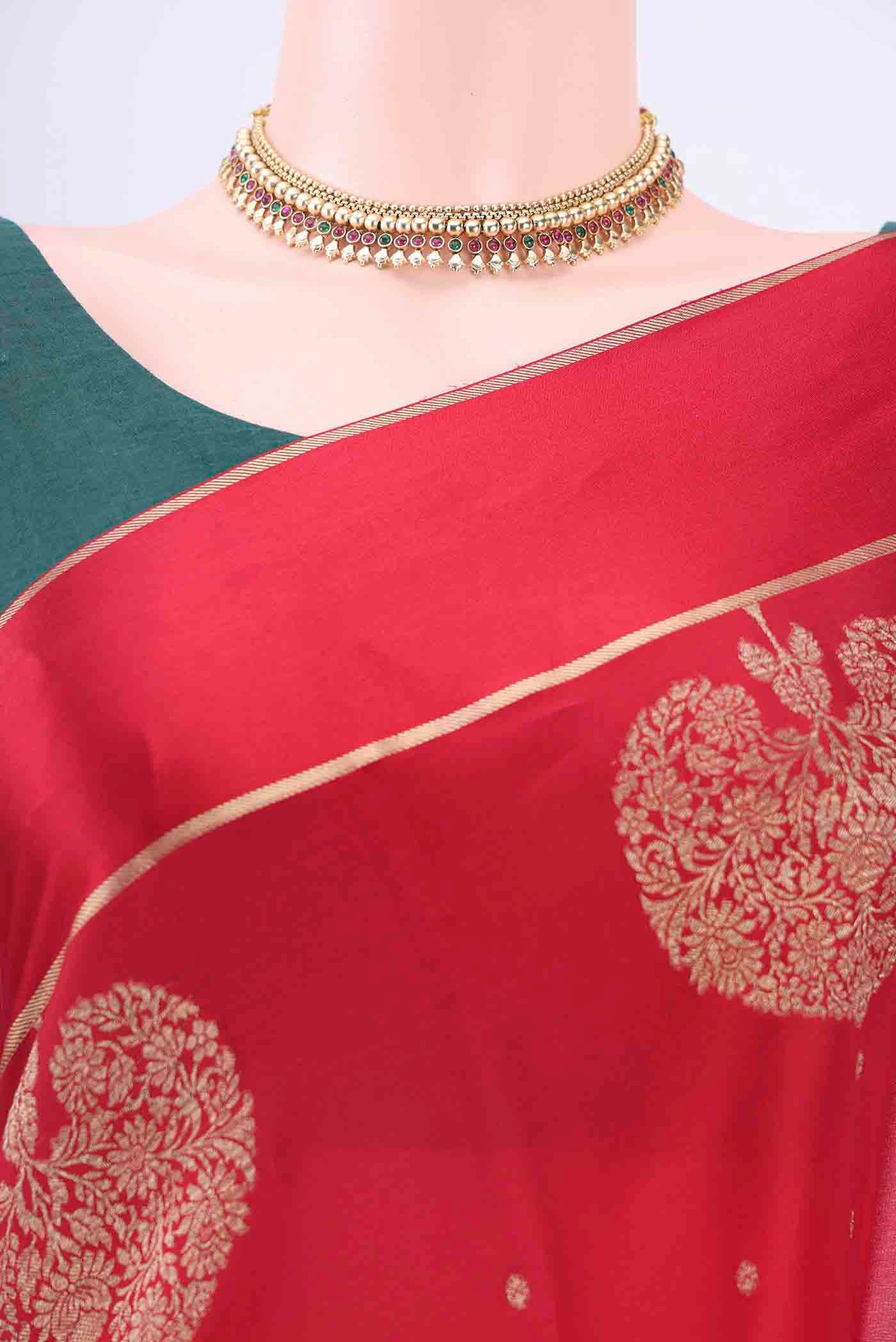 Red Mysore Crepe Saree - Image 2