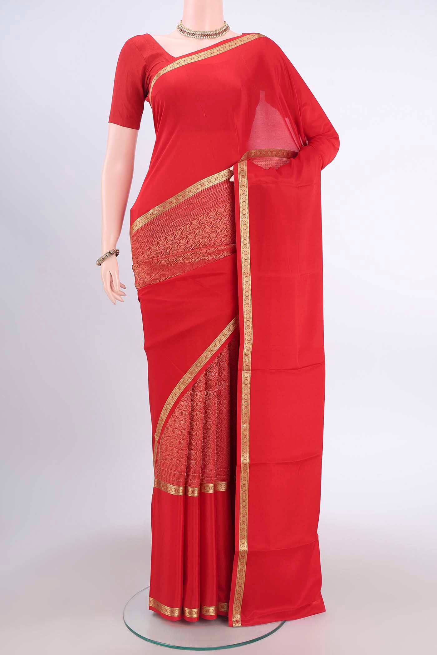 Red Mysore Crepe Saree