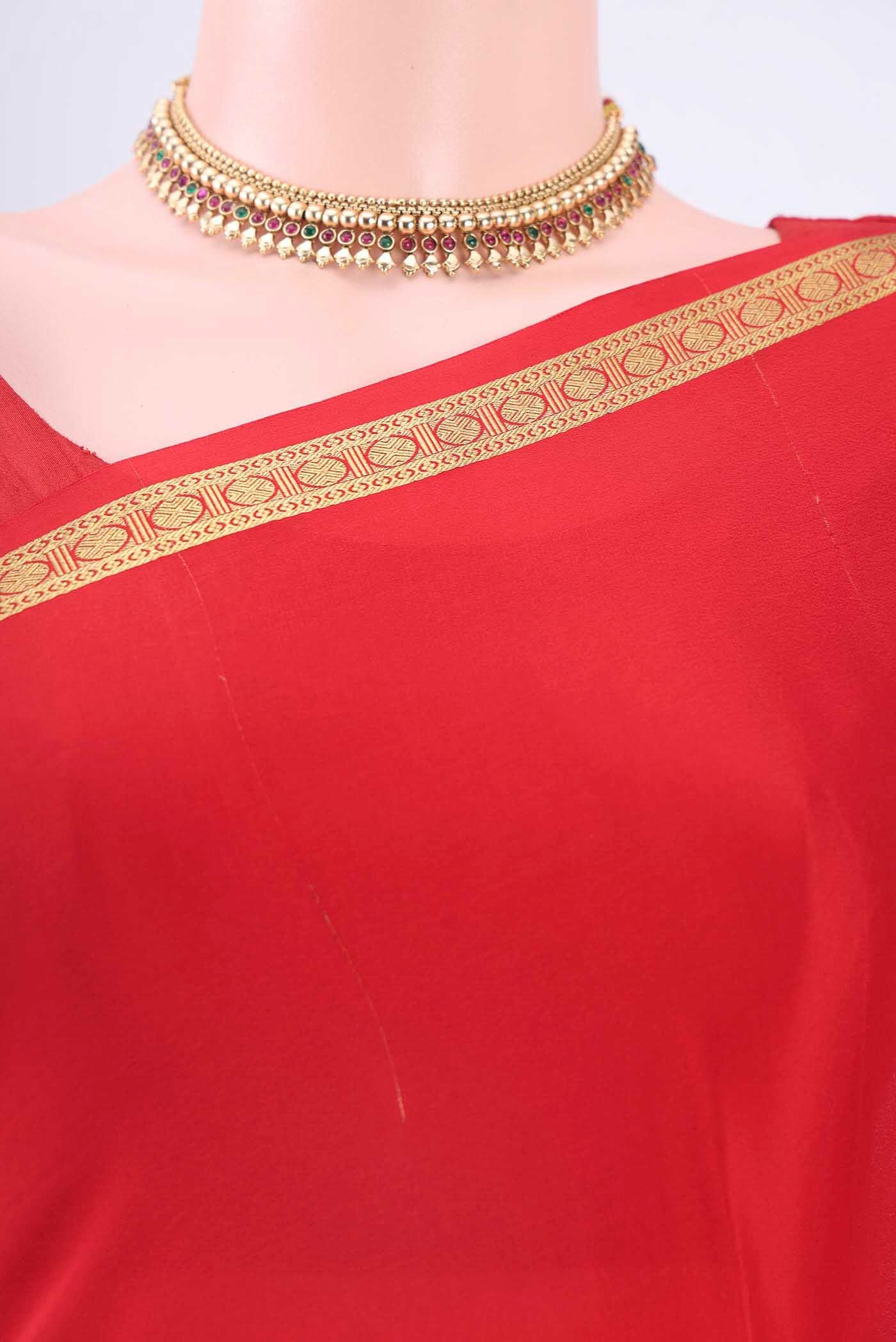 Red Mysore Crepe Saree - Image 2