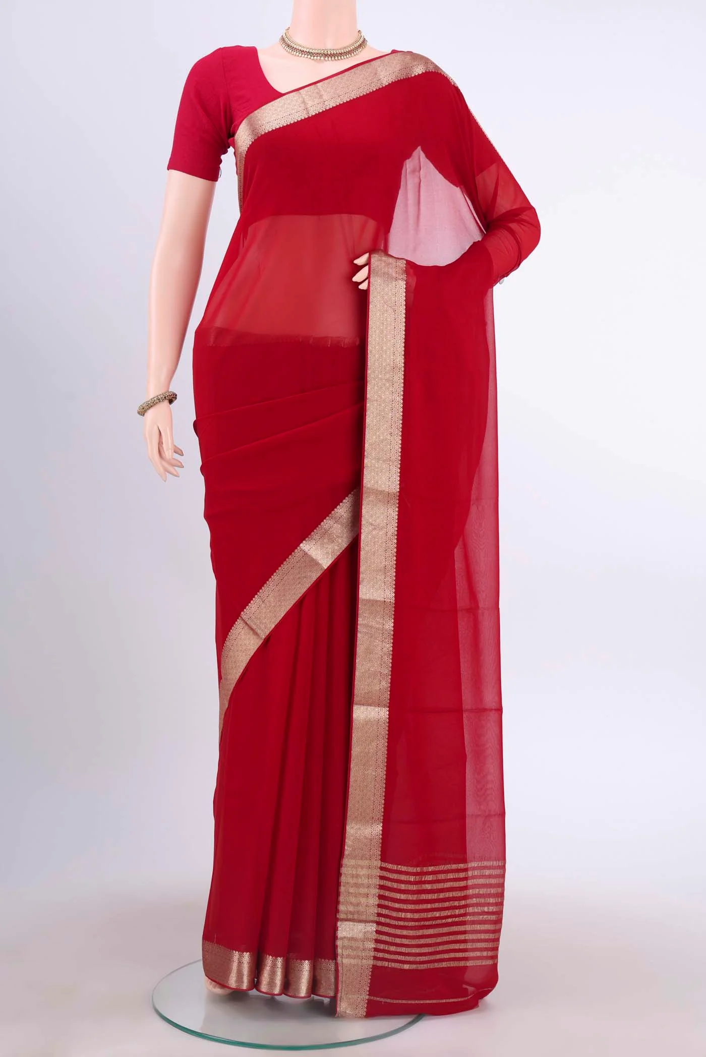 Red Mysore Georgette Saree
