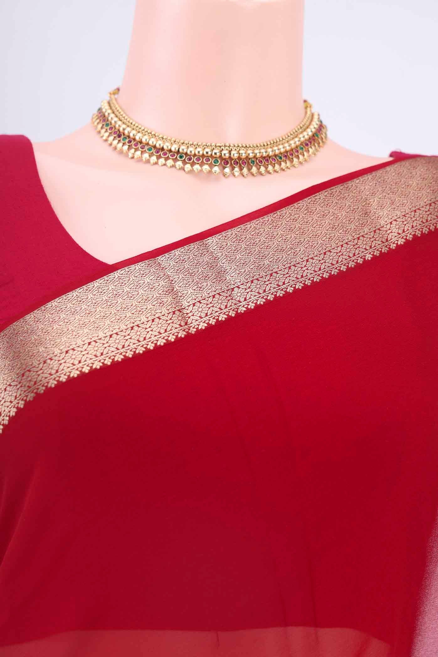 Red Mysore Georgette Saree - Image 2