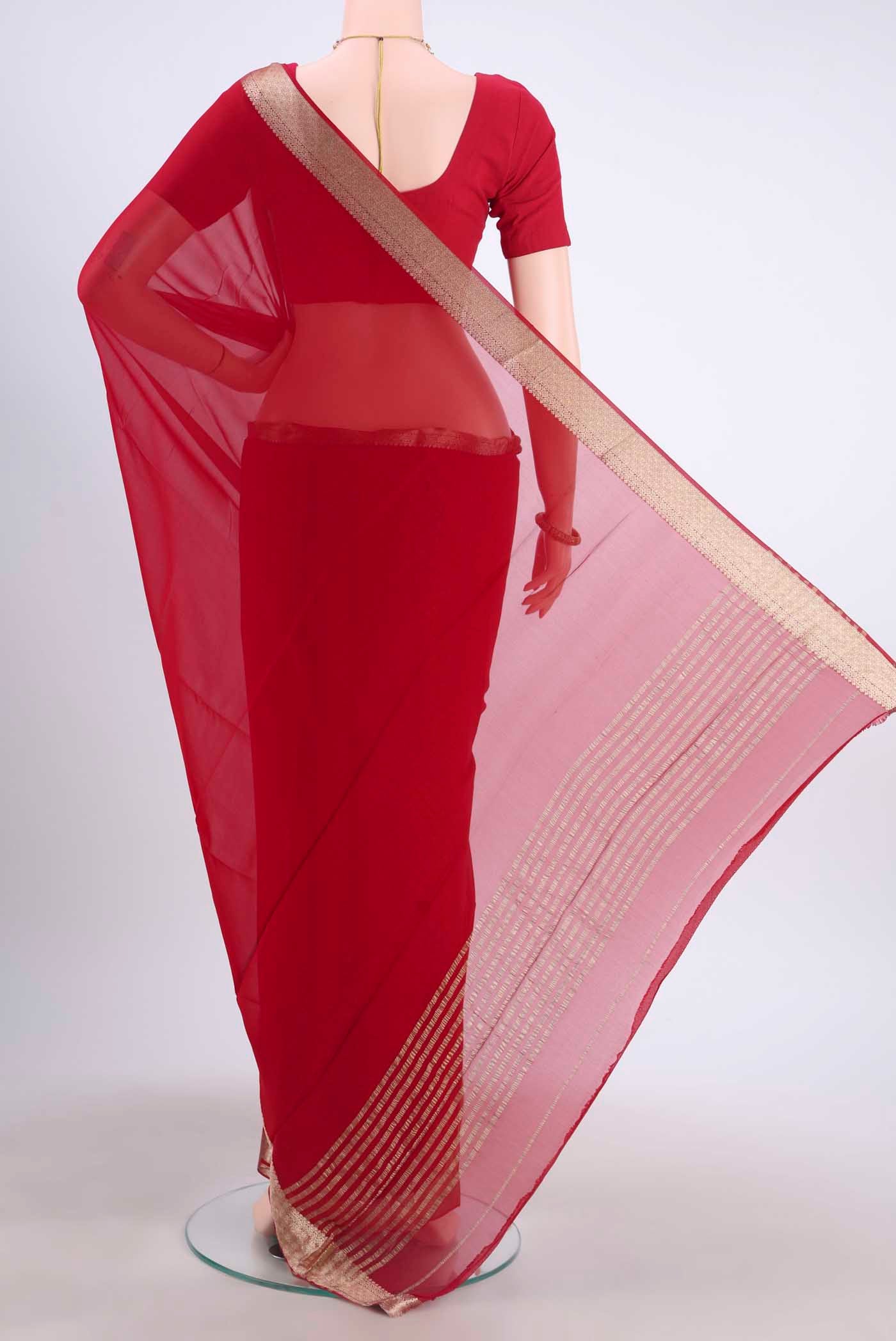 Red Mysore Georgette Saree - Image 3