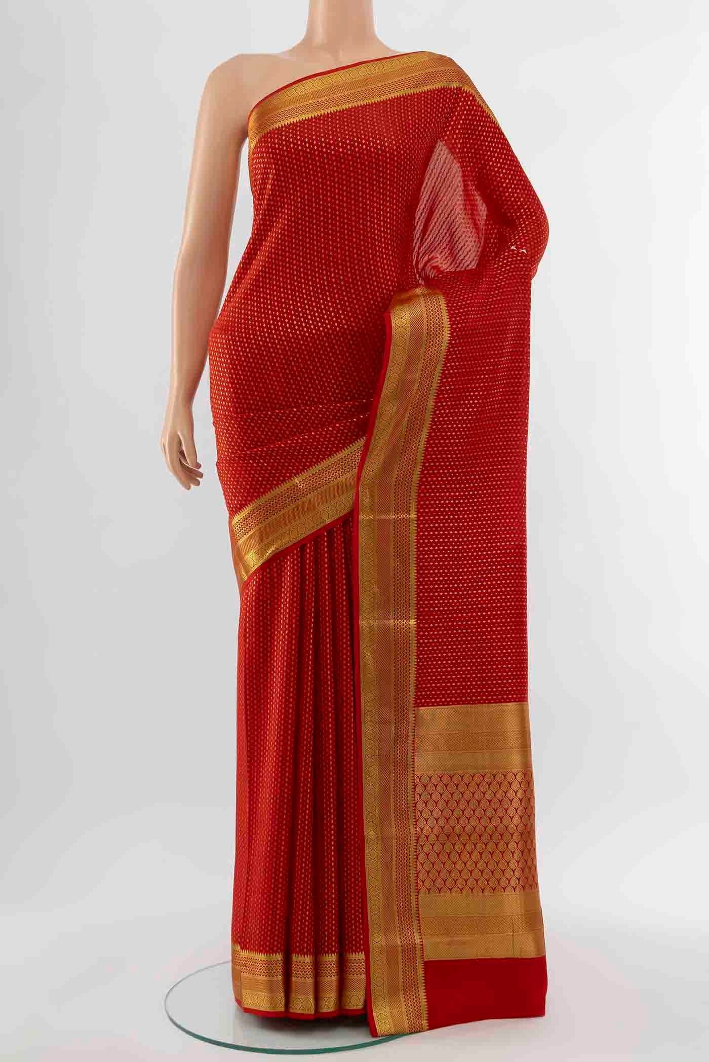Red Mysore Crepe Saree