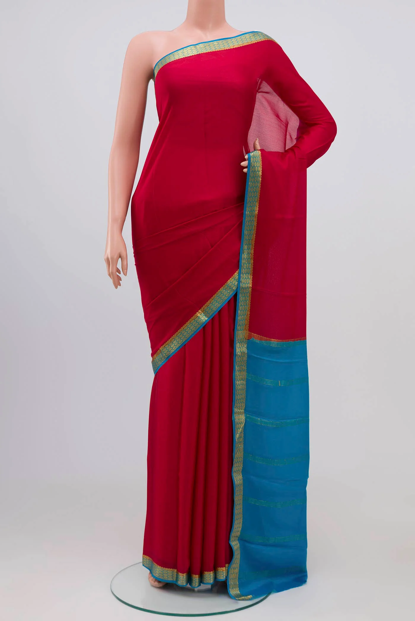 Red Mysore Crepe Saree