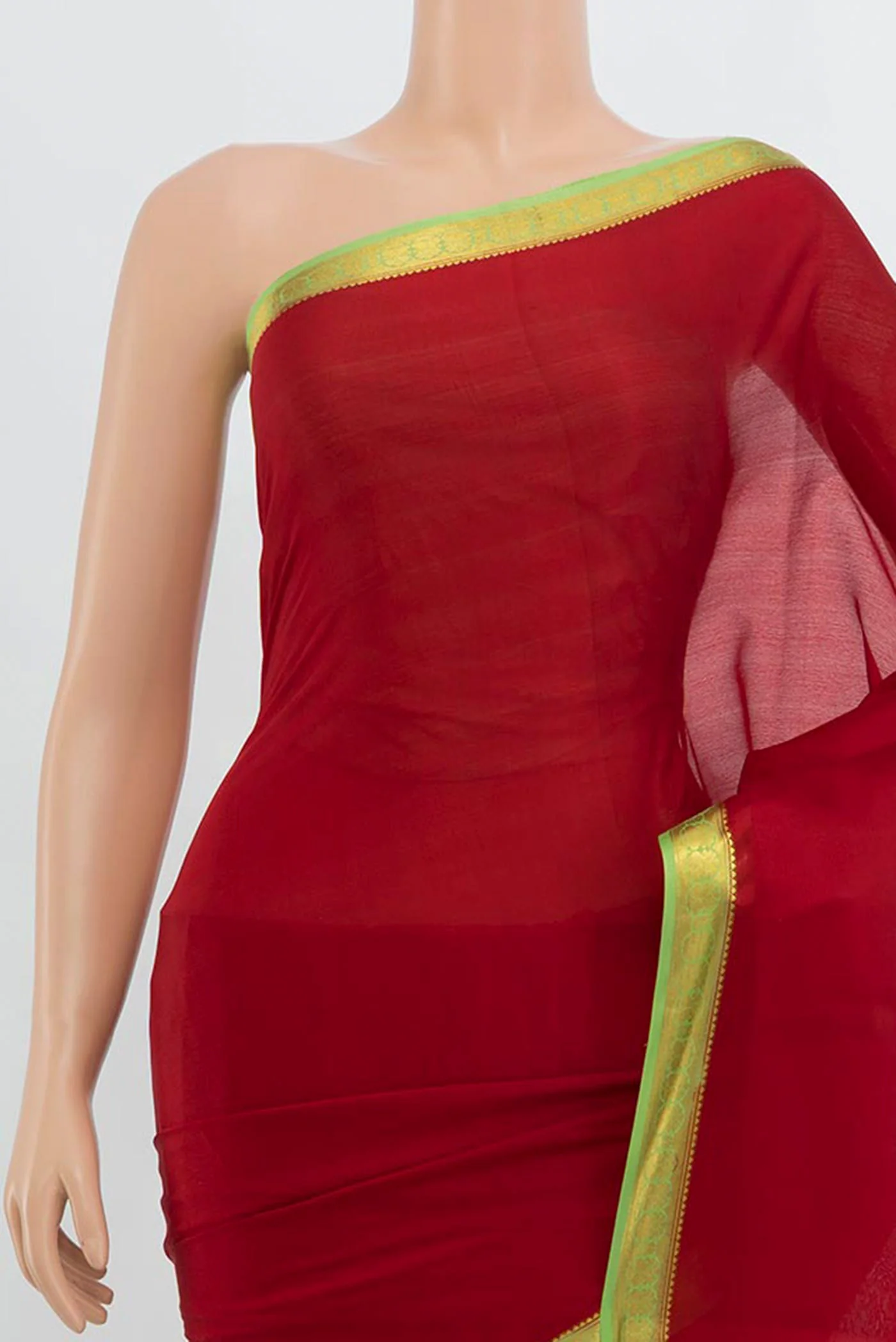 Red Mysore Crepe Saree - Image 2