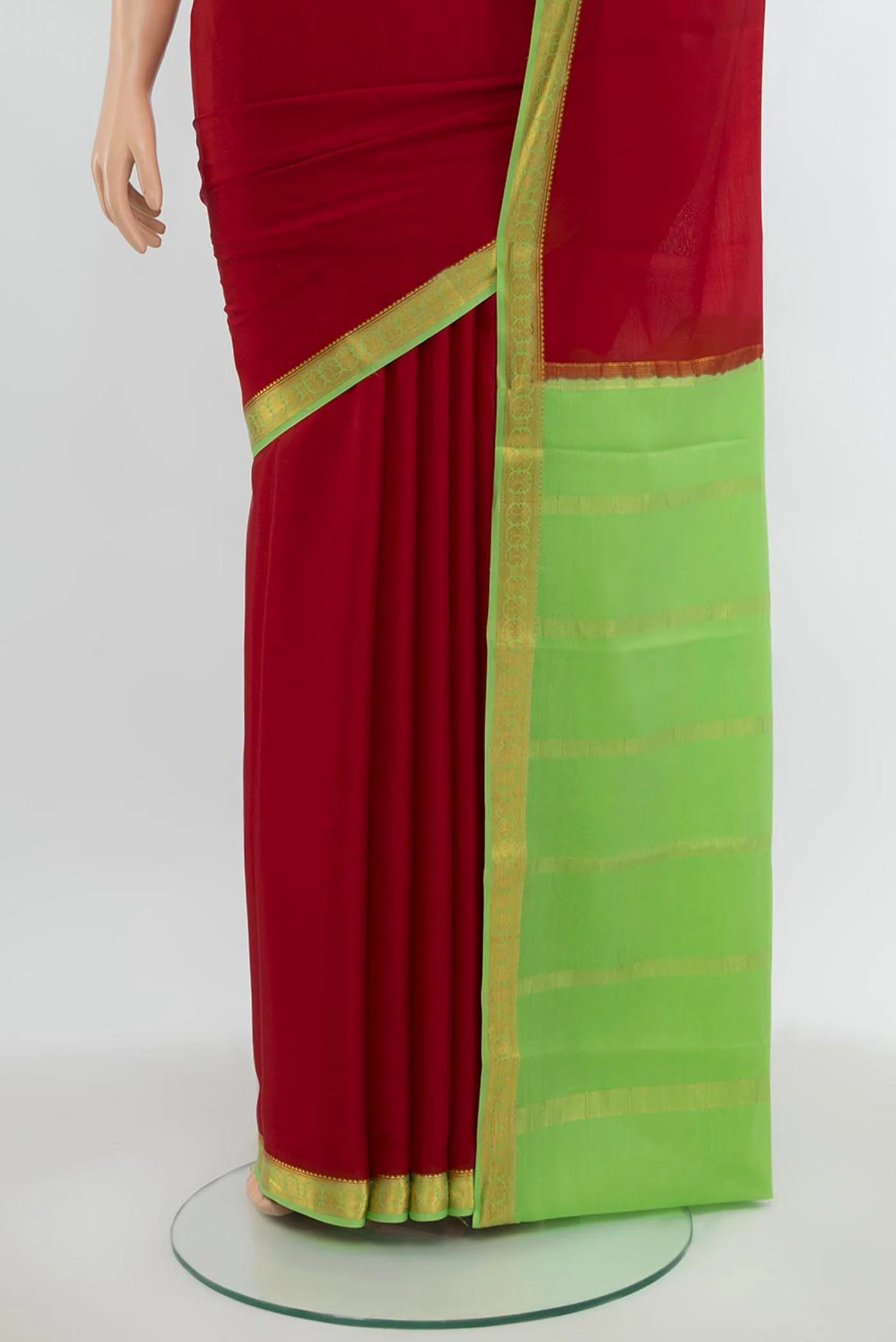 Red Mysore Crepe Saree - Image 3