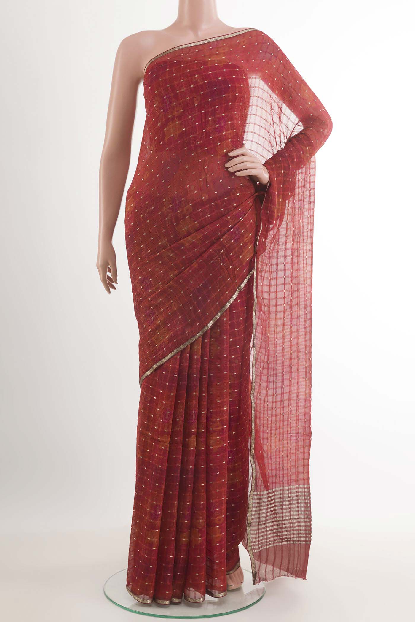 Red Mysore Chiffon Saree